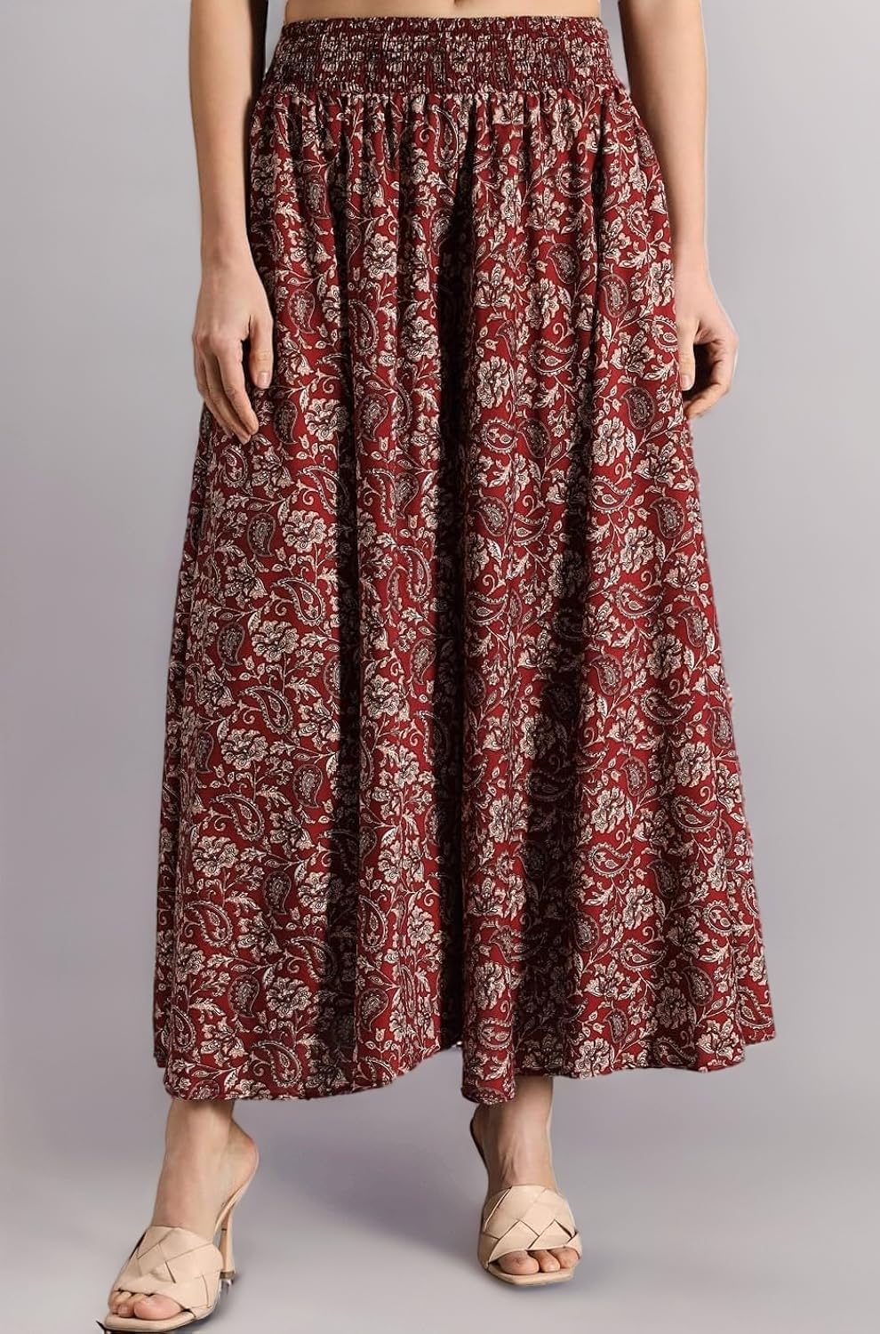 SCUBE DESIGNS Maroon Floral Viscose Crepe Flared Palazzo Pants for Women - Image 5