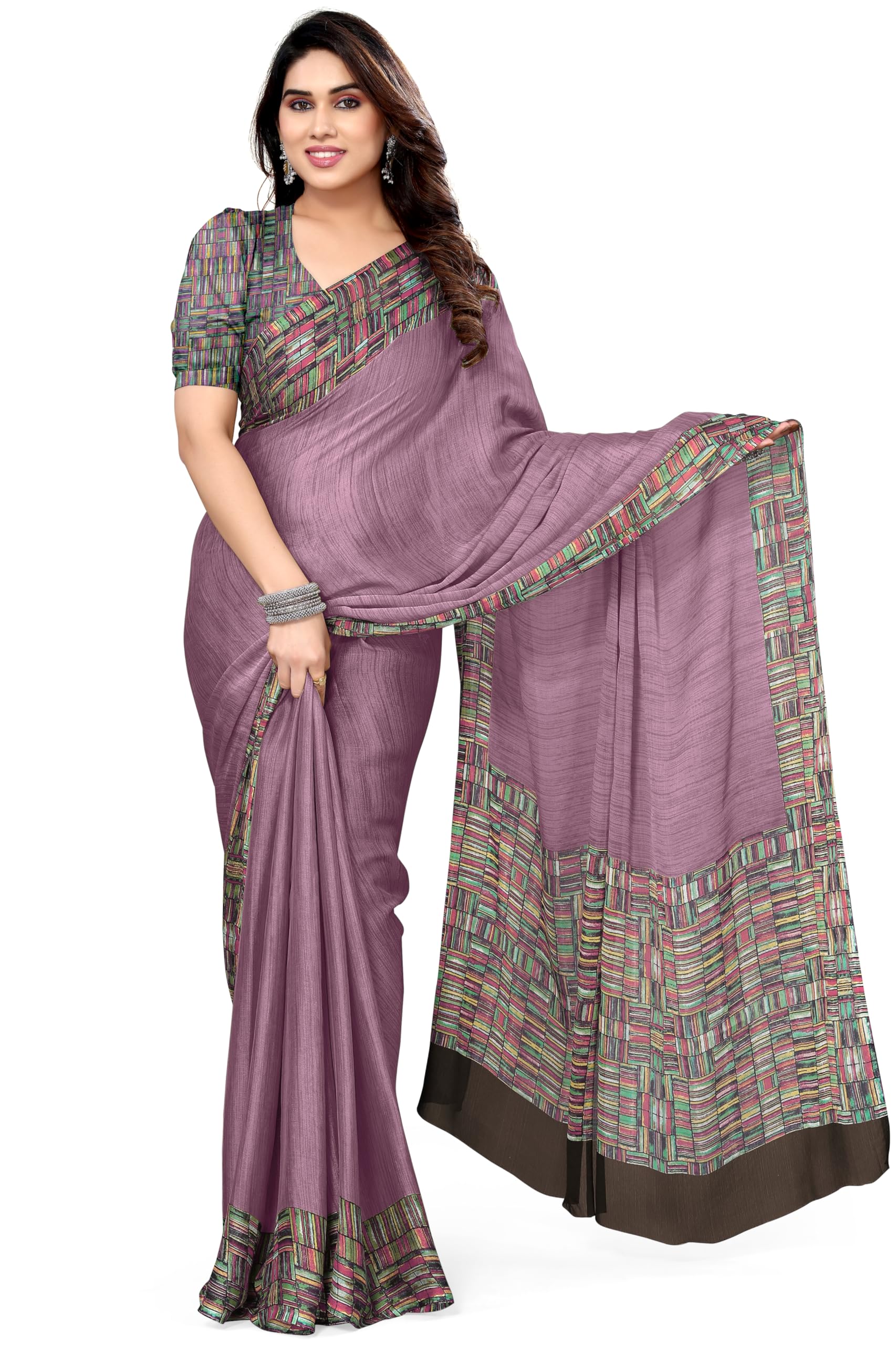 Dusty Purple Chiffon Saree with Abstract Border Print
