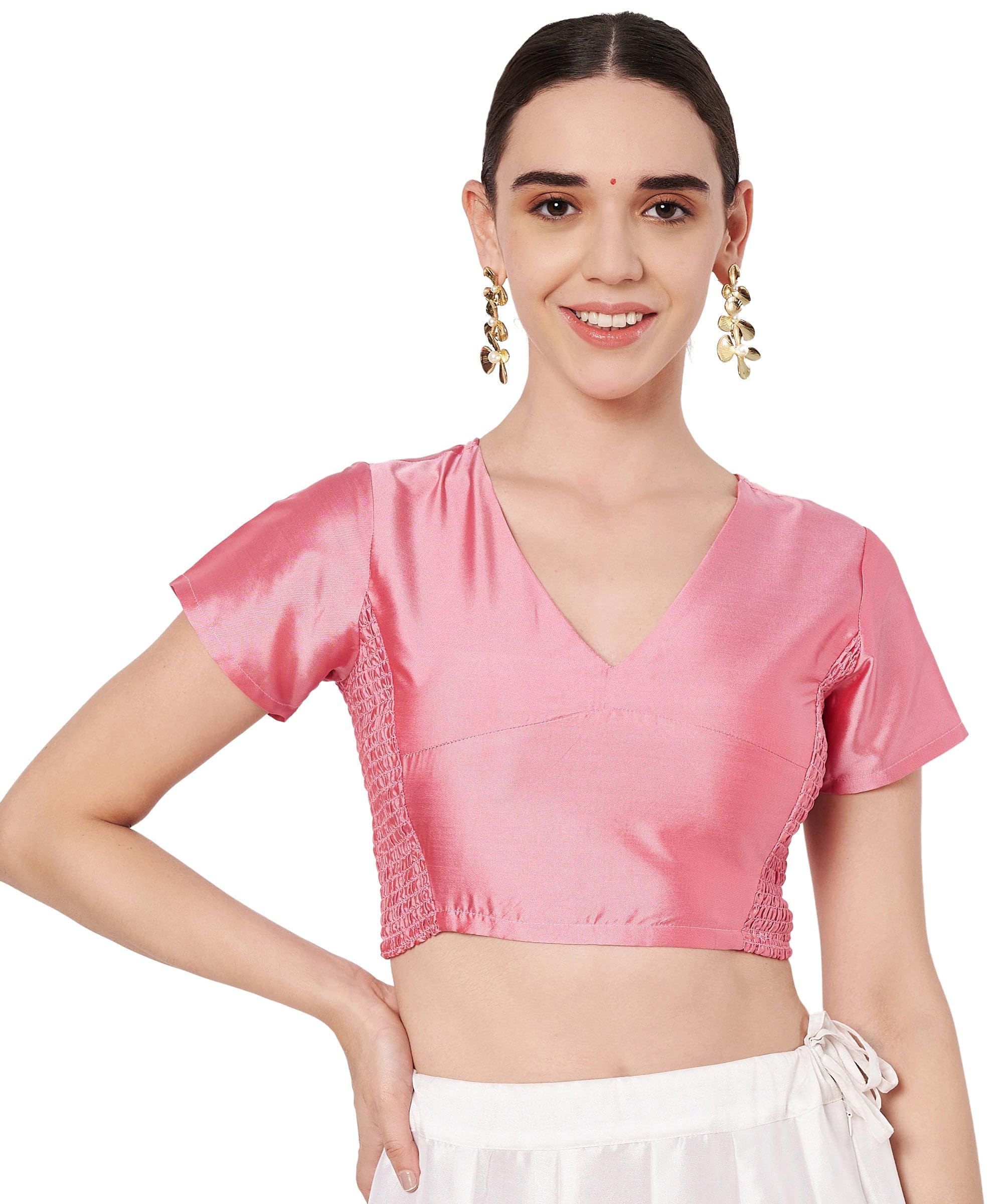 Silk Blend V-Neck Blouse for Women - Light Pink