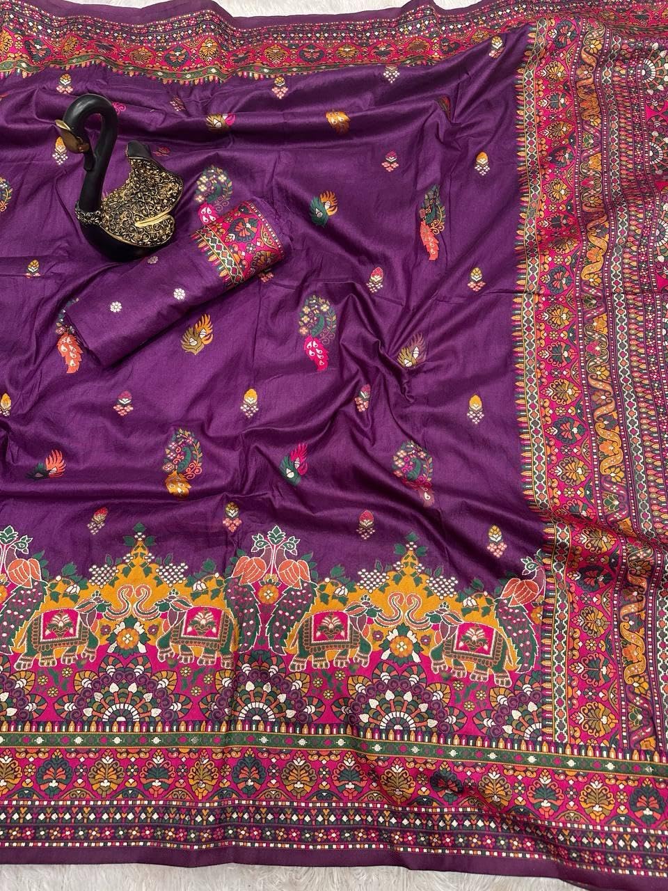 Kanjivaram Banarasi Silk Saree for Women - Purple - Image 3