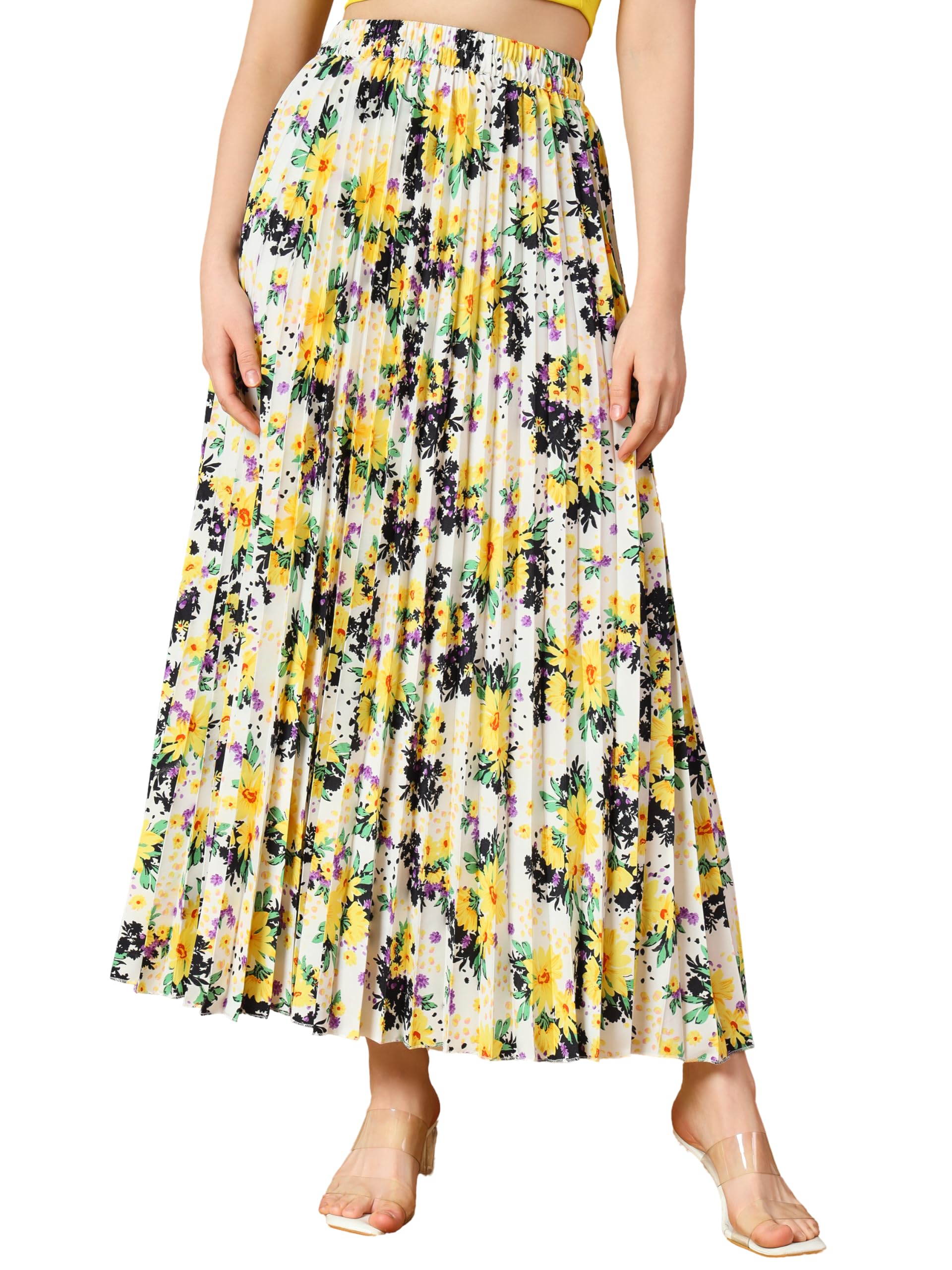 KZULLY Women's Floral Crepe Maxi Skirt - White Red Orange