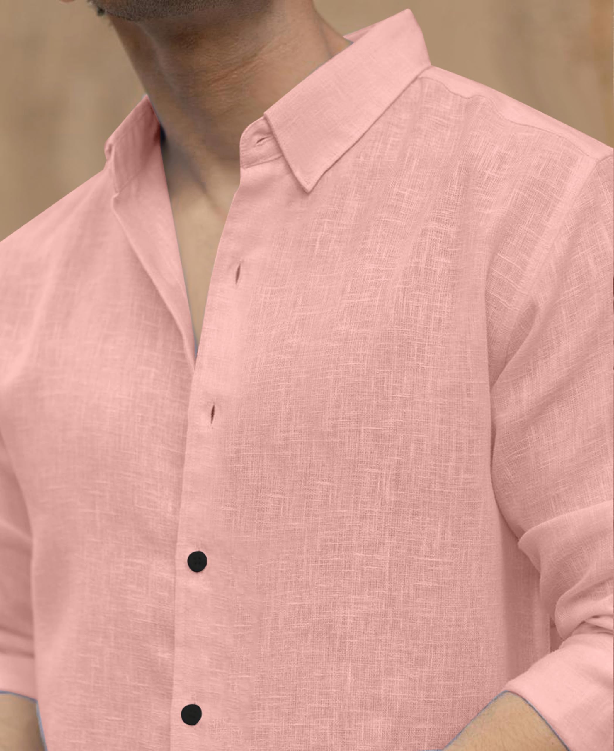 NexaFlair Peach Linen Cotton Shirt for Men - Image 3