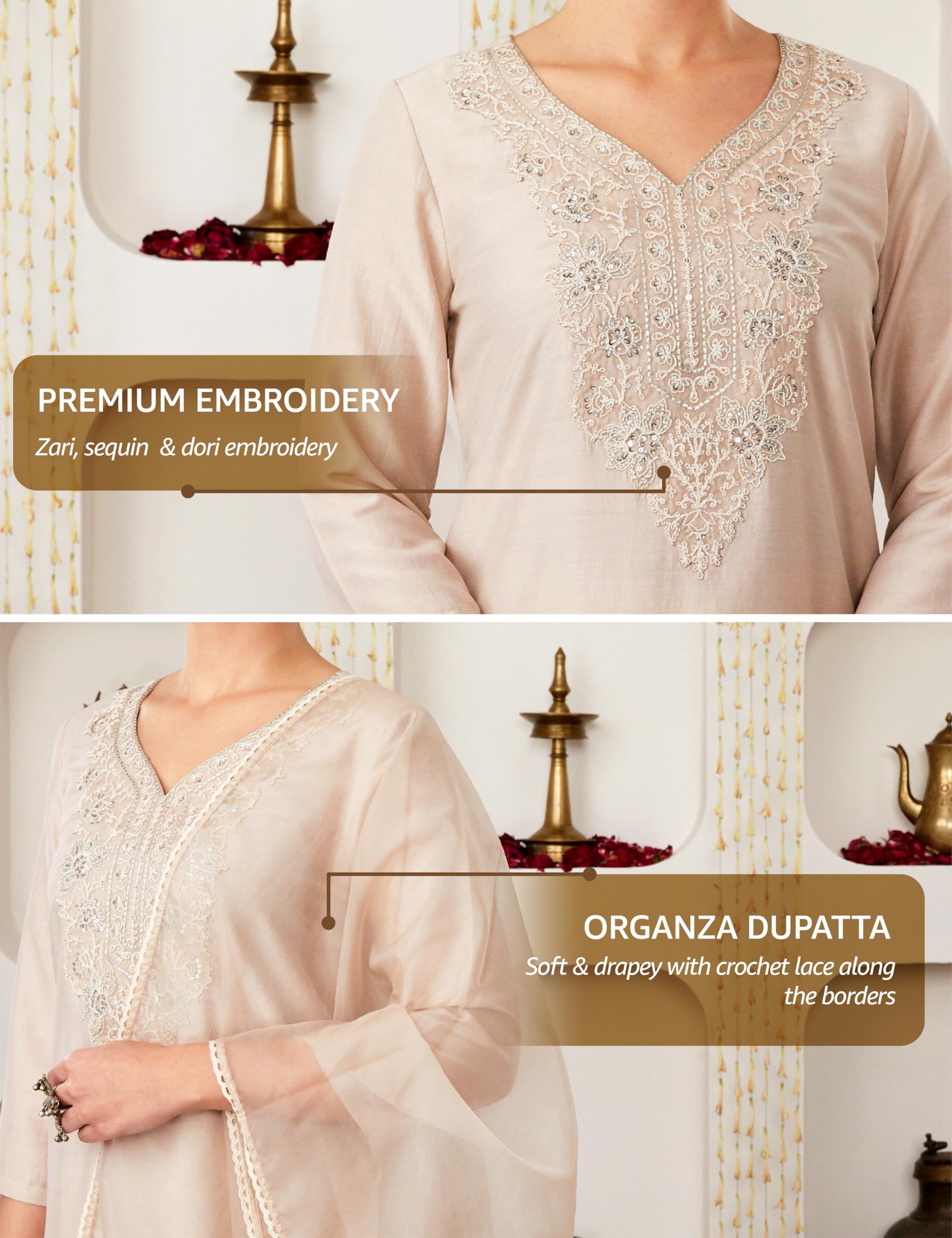 Myx Women's Embroidered Kurta Pant Set with Dupatta - Image 3