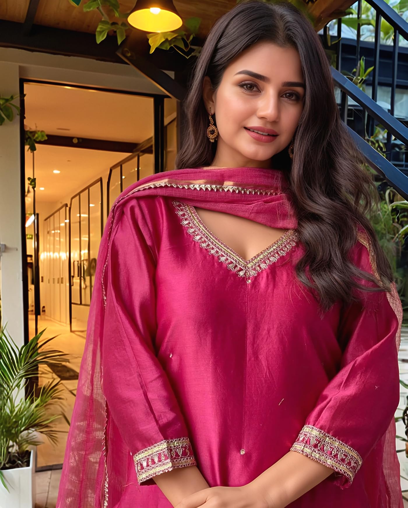 ANNI DESIGNER Pink Embroidered Rayon Kurta Set for Women - Image 4