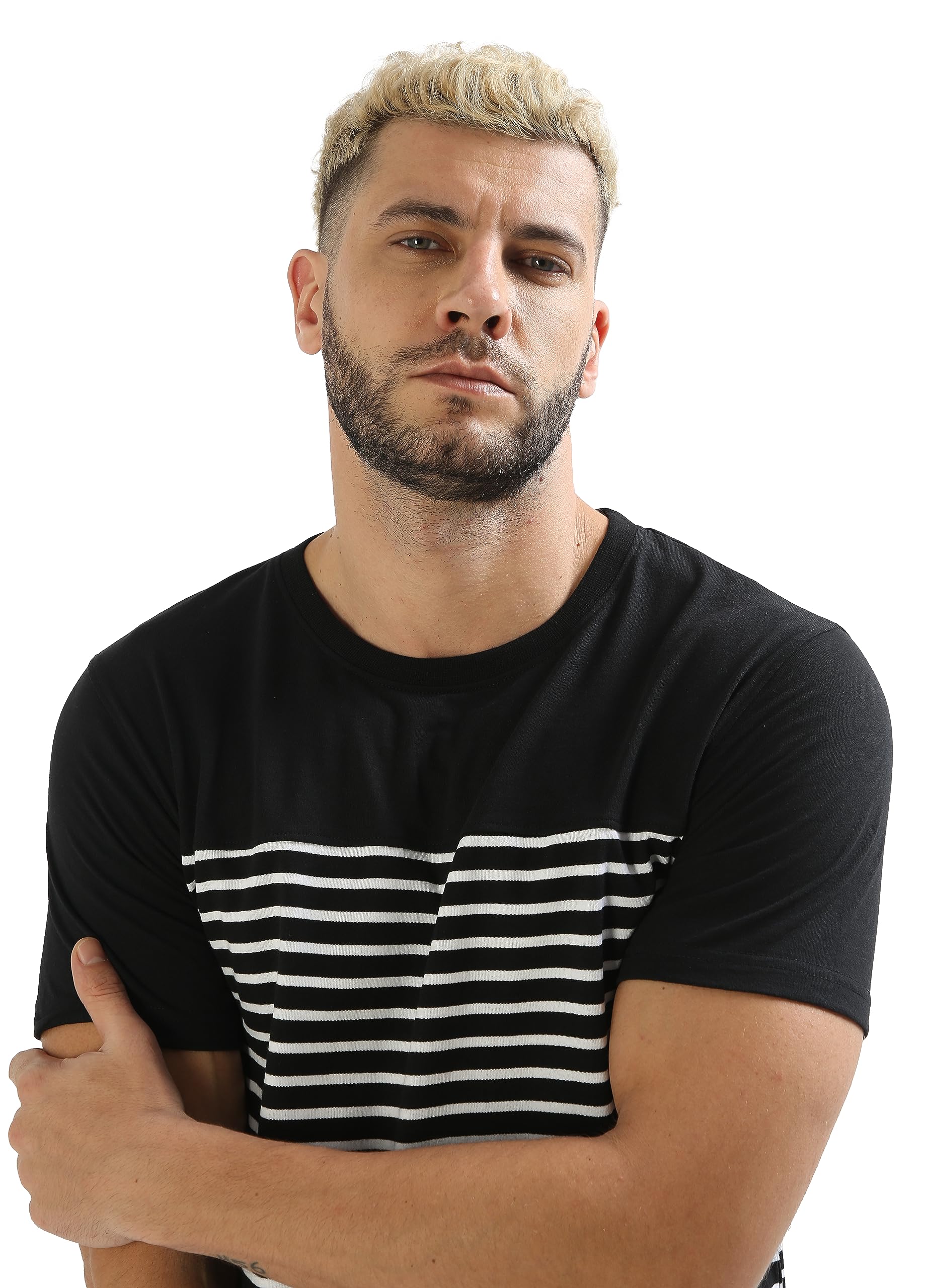 fanideaz Mens Cotton Half Sleeve Striped T Shirt - Black White - Image 3