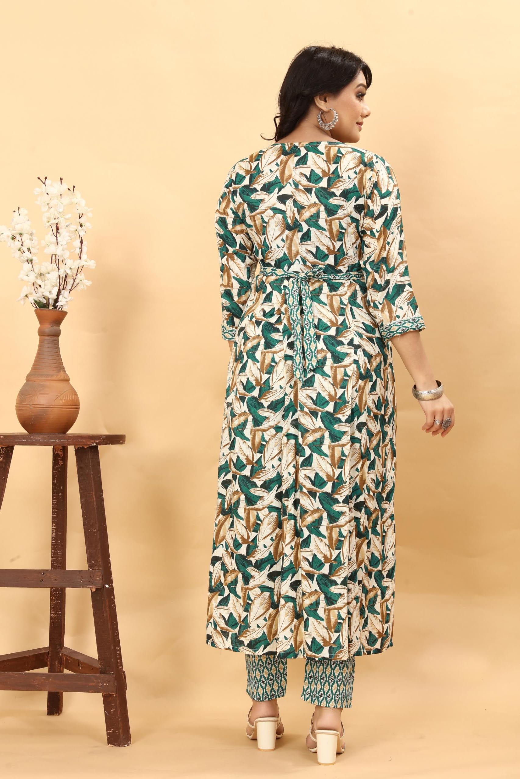 Maternity Nursing Kurta Set with Dupatta - Floral Geometric - Image 3