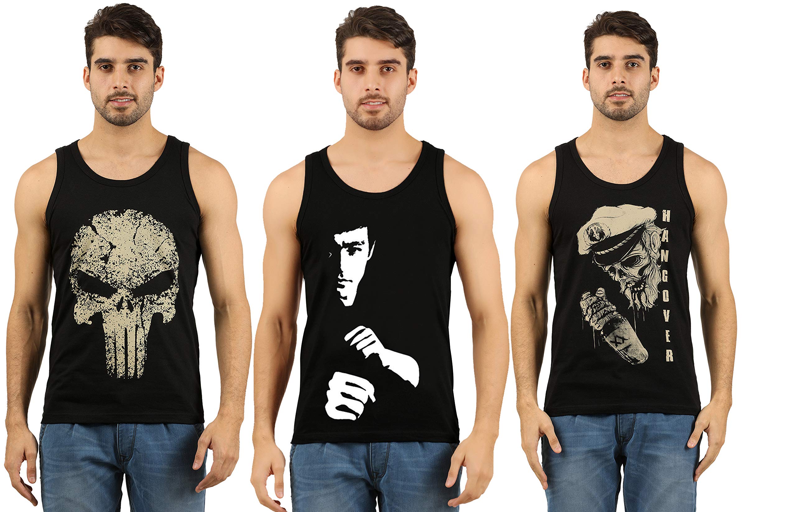 THE ARCHER Men Cotton Printed Vest - Grey Black