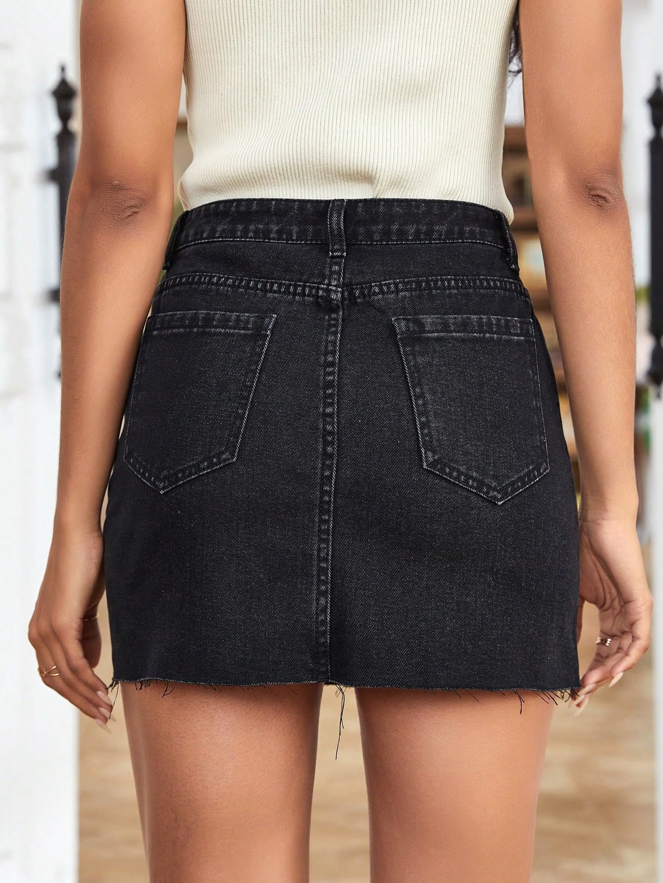 Black Bodycon Denim Mini Skirt for Women - Image 2