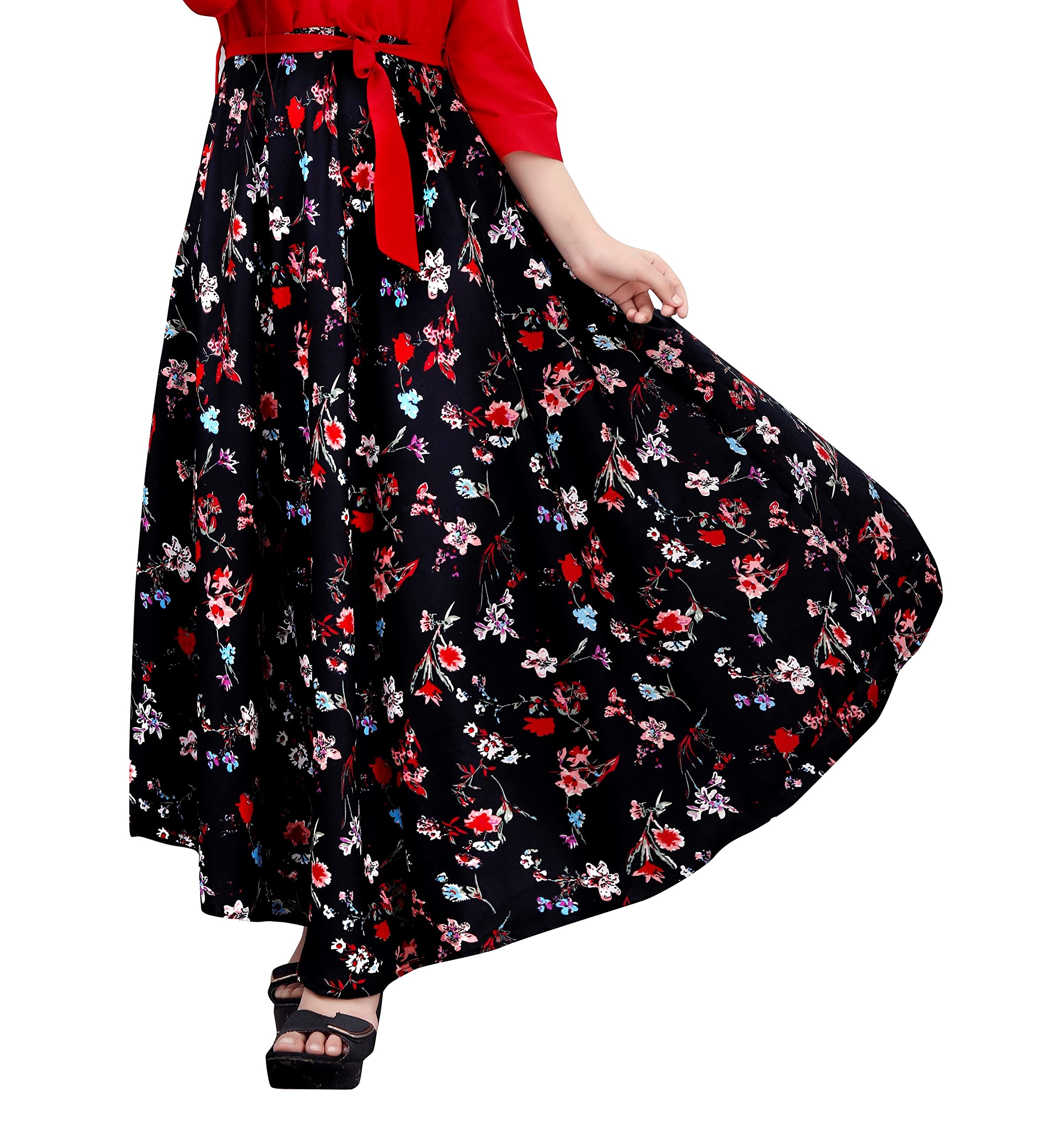 Aarya Floral Maxi Dress for Girls - Red - Image 5