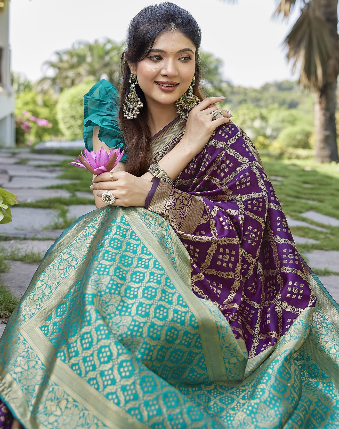 Yashika Banarasi Kanjivaram Art Silk Saree for Women - Purple - Image 2