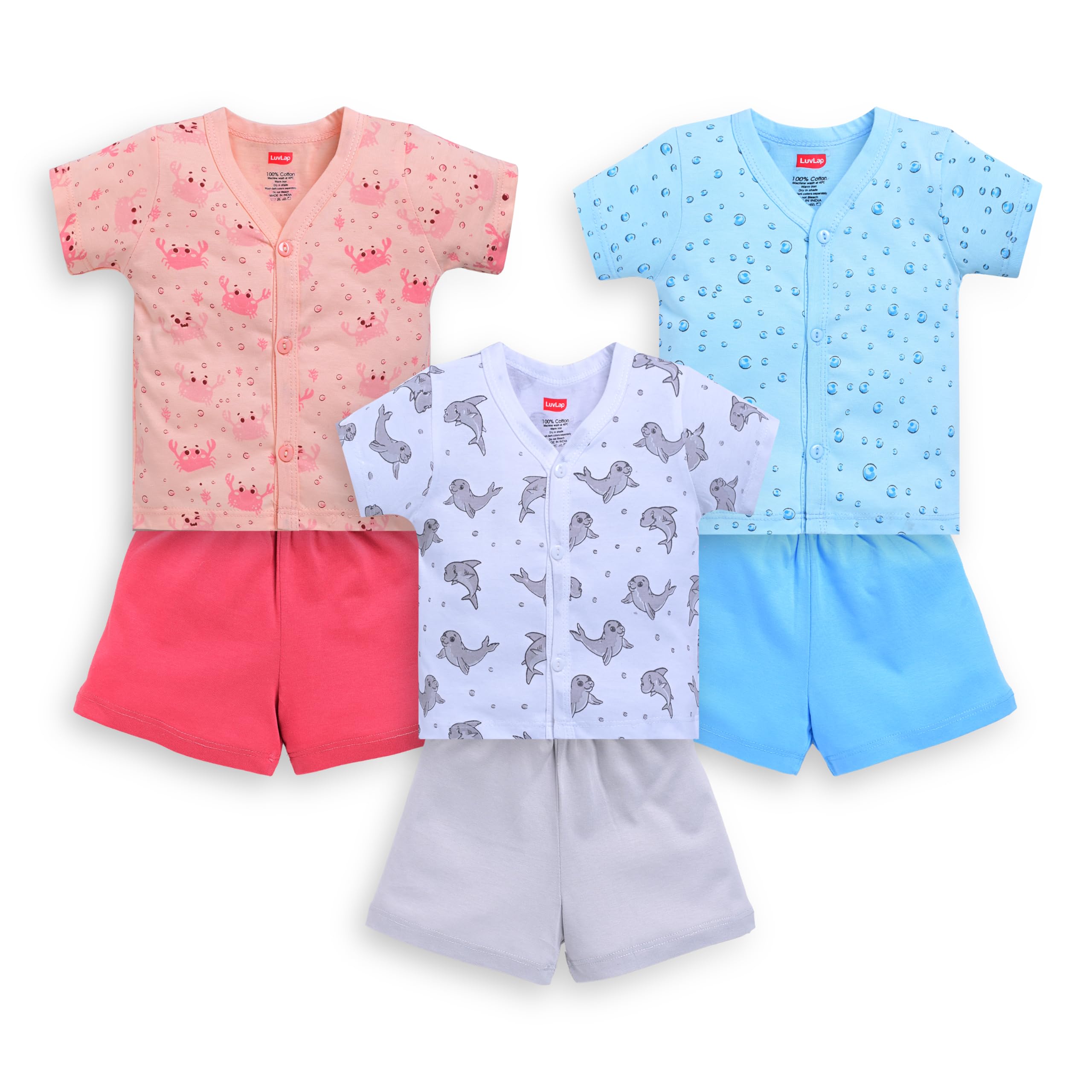 LuvLap Kid Cotton Printed Jhabla & Shorts Sets