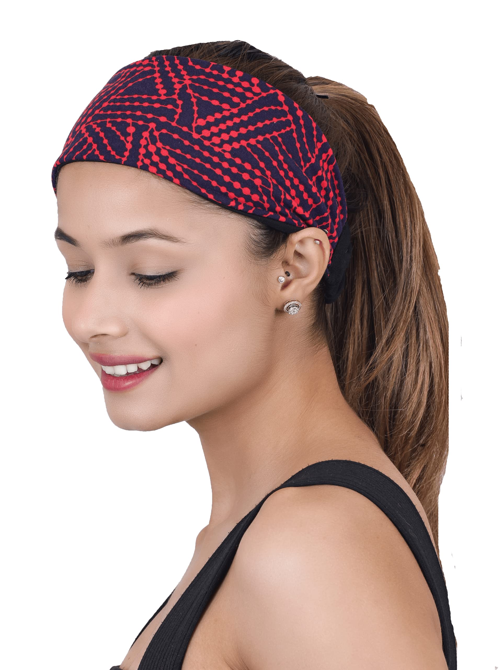 The Headscarves Bamboo Viscose Headband for Unisex - Navy Red - Image 4