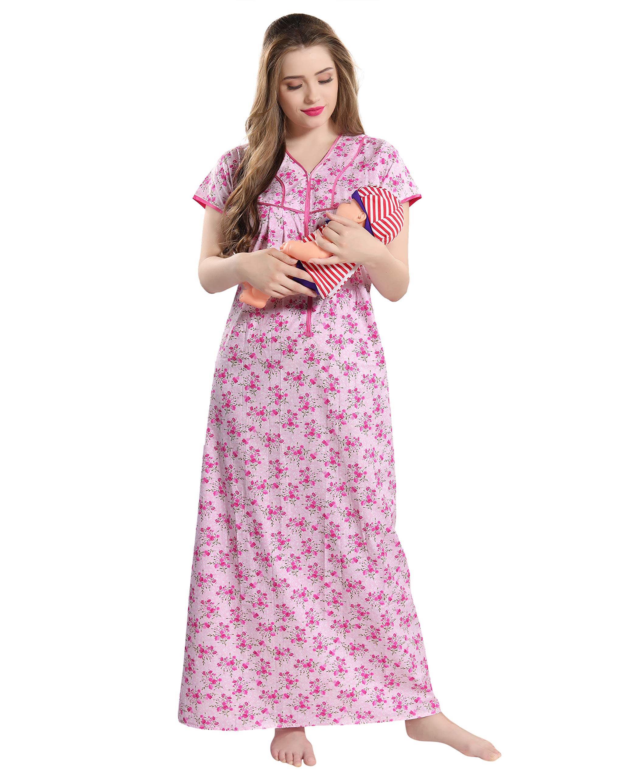 AV2 Cotton Women's Printed Feeding Nighty - Pink - Image 2