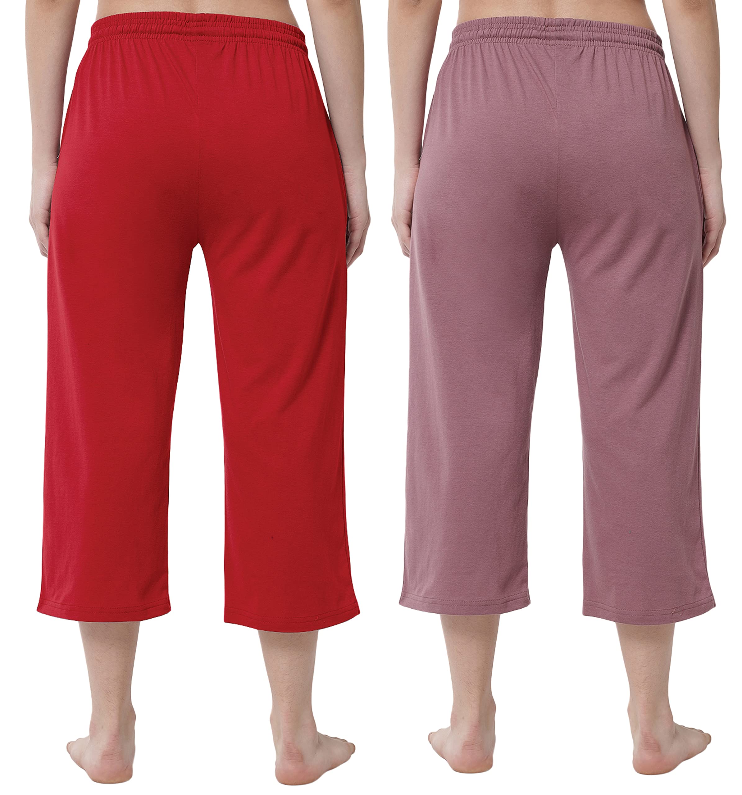 Fflirtygo Cotton Capri Set for Women - Lavender & Red - Image 3