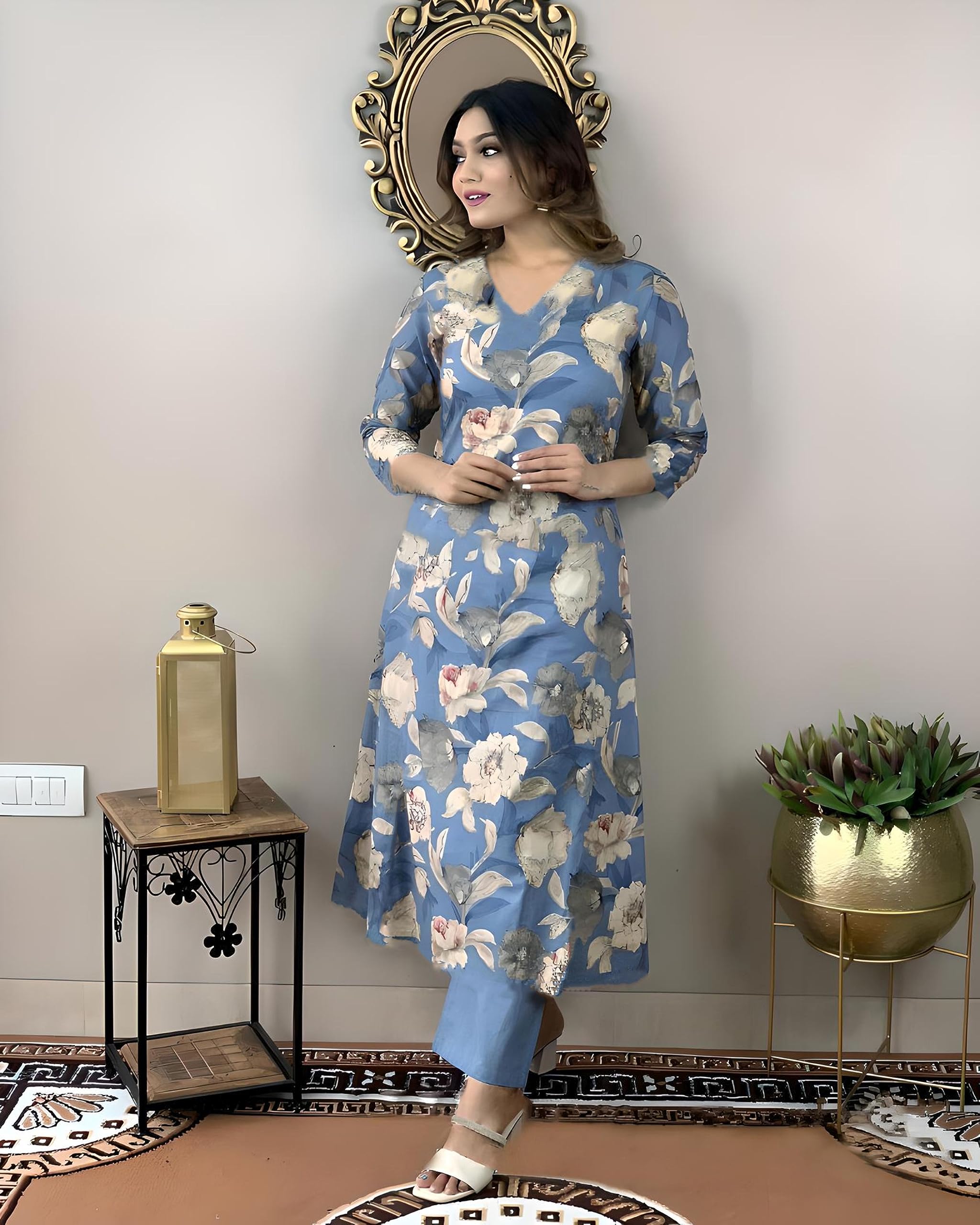 ANNI DESIGNER Women's Rayon Kurta with Pant - Blue - Image 5