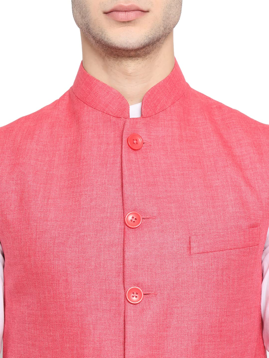 Vastraa Fusion Men Nehru Jacket - Rose - Image 5
