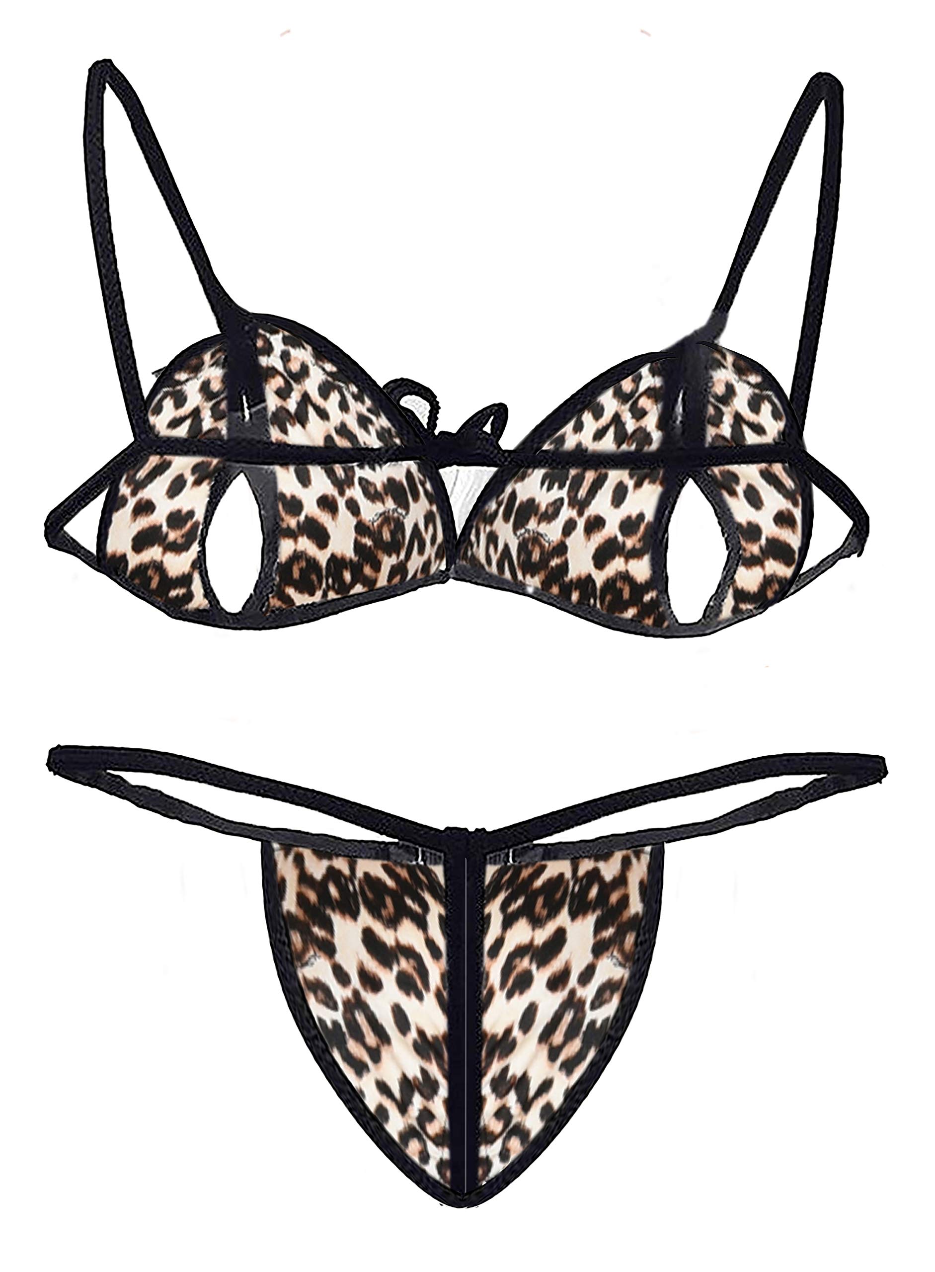 Xs and Os Lace Bra & Panty Set - Black & Animal Print - Image 4