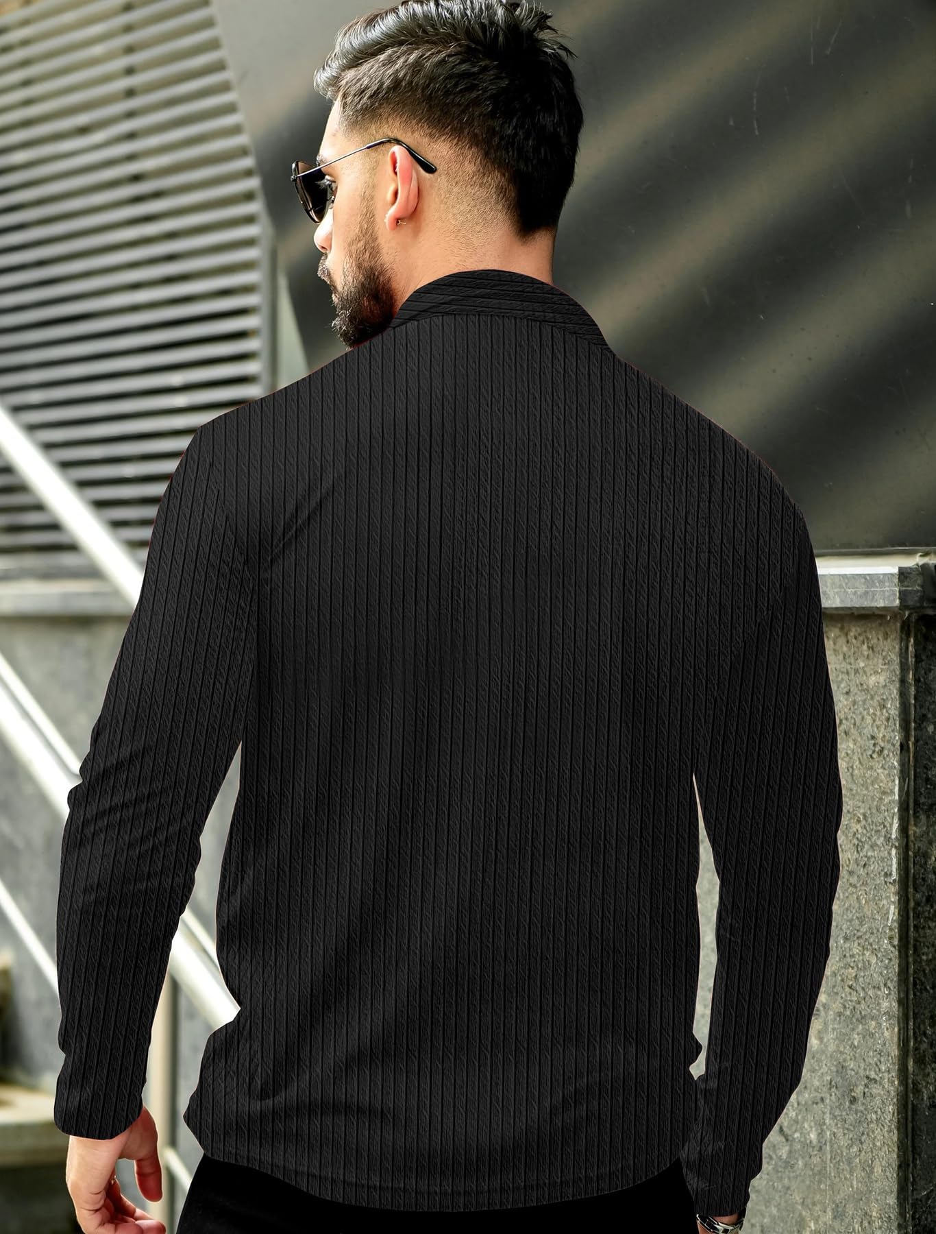 KAJARU Men's Quarter Zip Pullover - Cable Knit - Black - Image 4