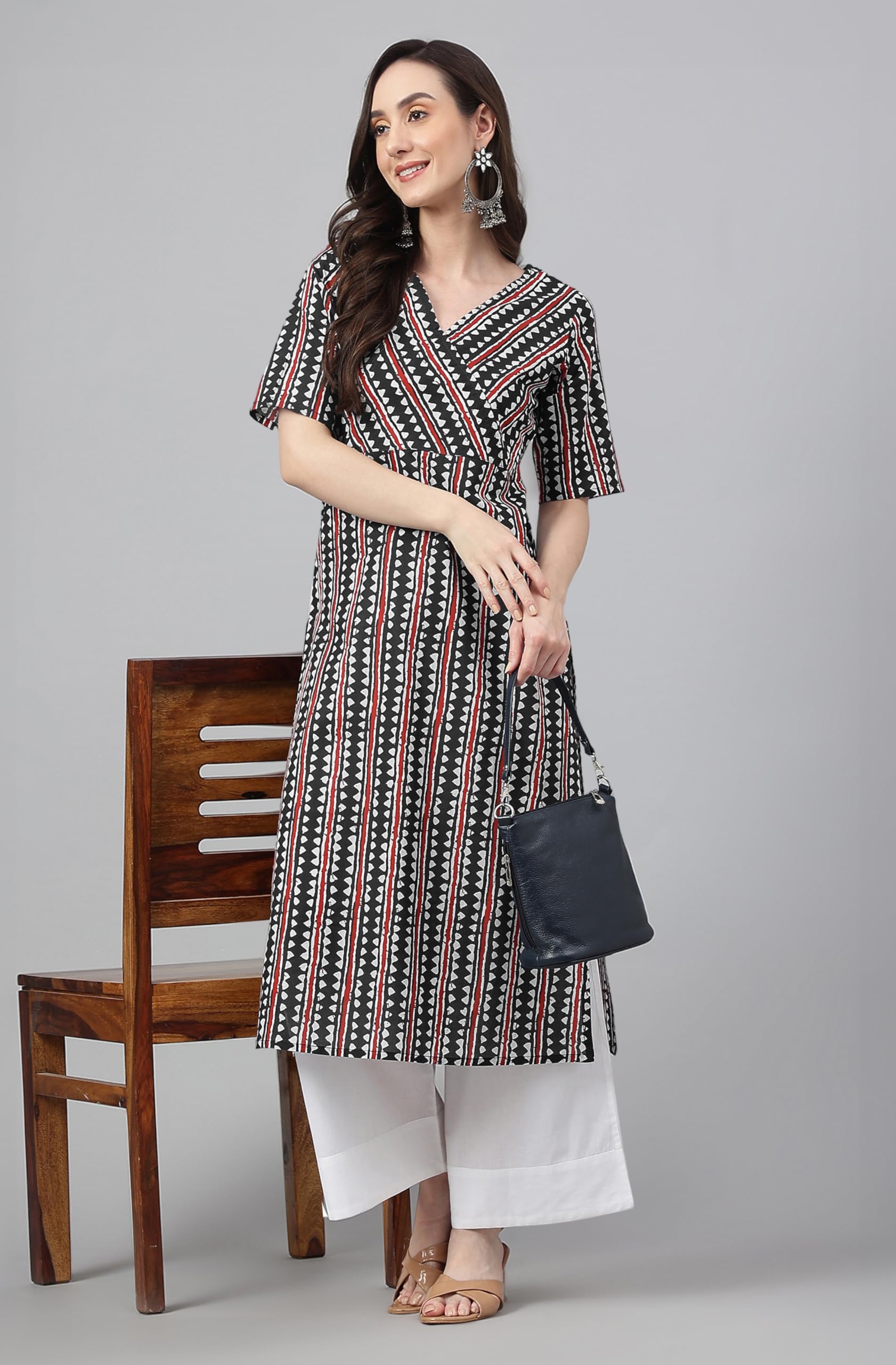 Janasya Women's Black Cotton Kurta - Image 2