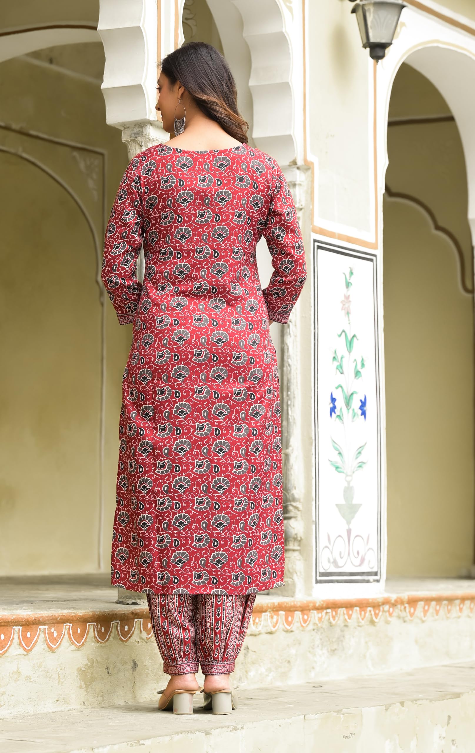 KLOSIA Kurta Pant Set with Dupatta for Women - Maroon - Image 2