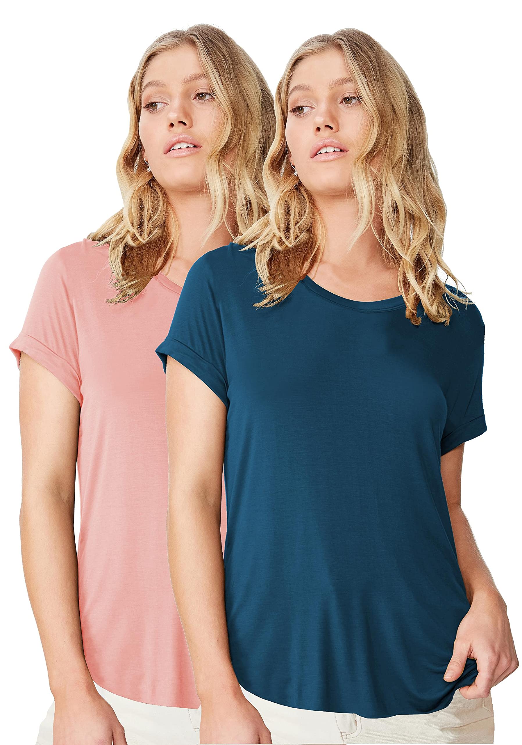 Fabricorn Cotton T-Shirt for Women - Dusty Rose & Airforce Blue