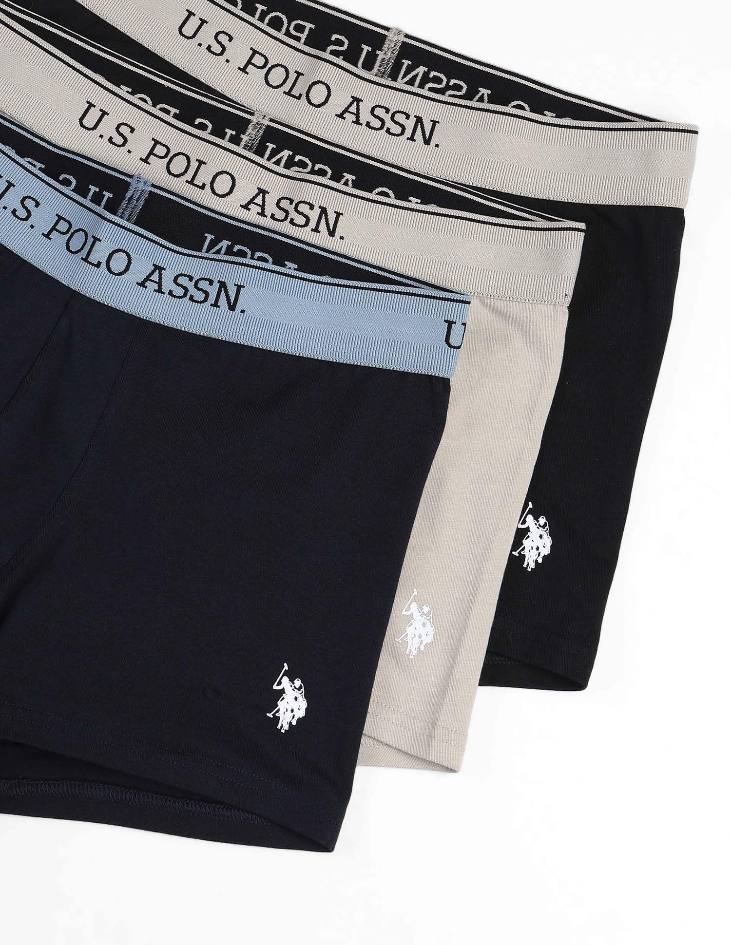 U.S. POLO ASSN Men's Cotton Blend Trunks - Black-Oatmeal-Navy - Image 5