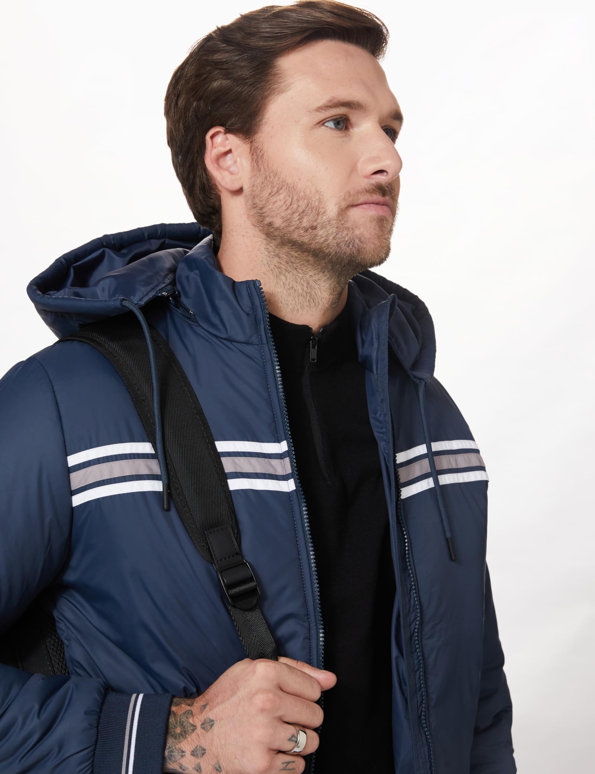Symbol Men's Blue Quilted Bomber Jacket - Image 4