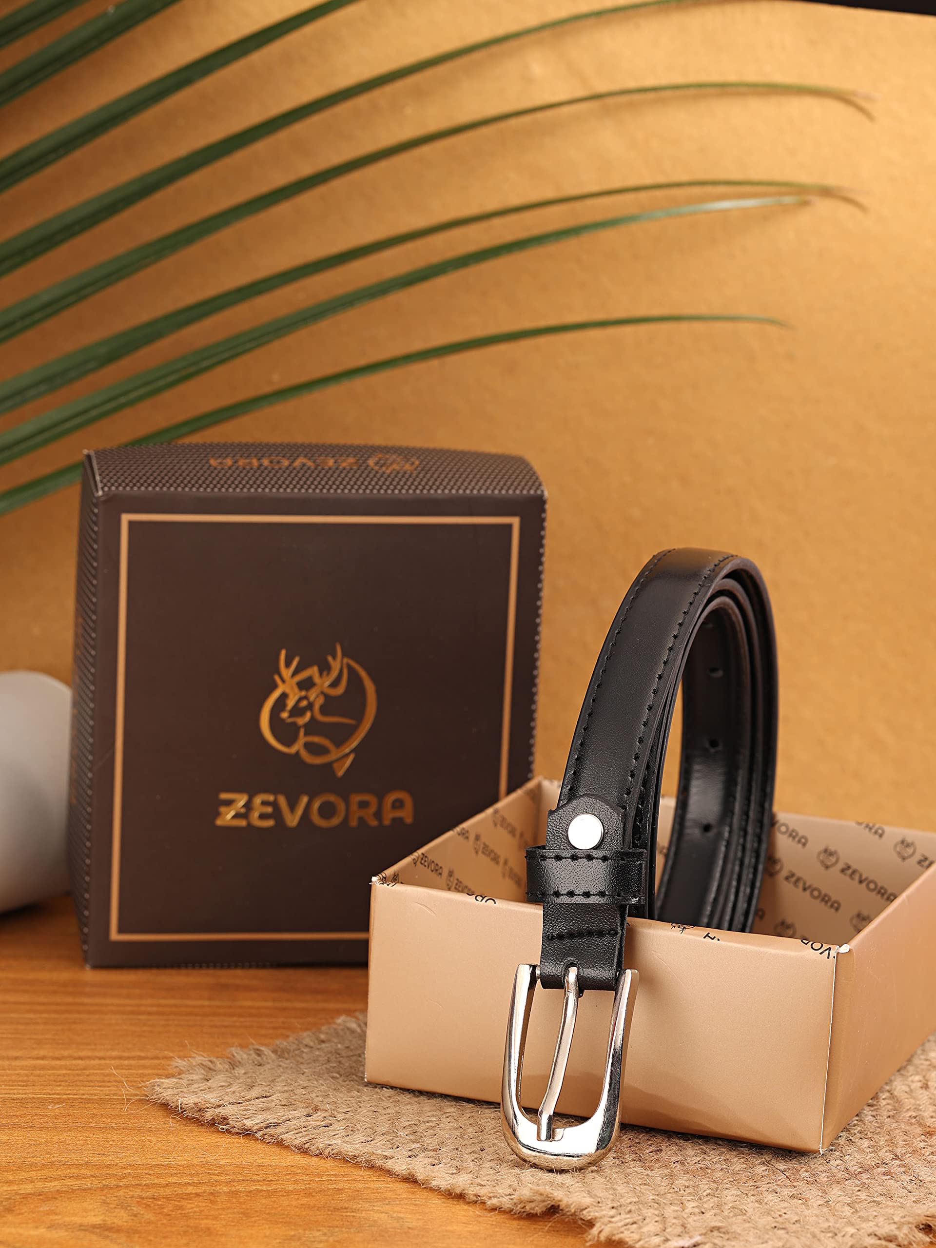 ZEVORA Women Leather Formal Belt - Black - Image 4