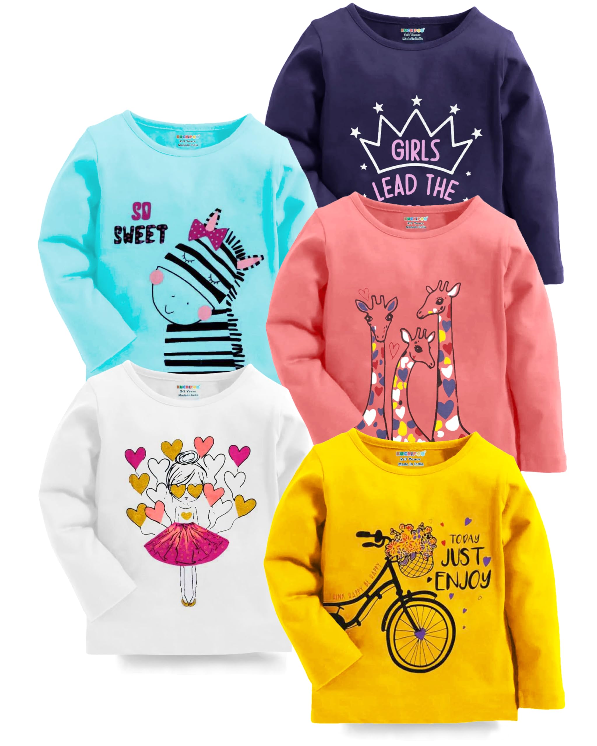 Kuchipoo Girls Cotton Blend T-Shirt - Multi-Colored