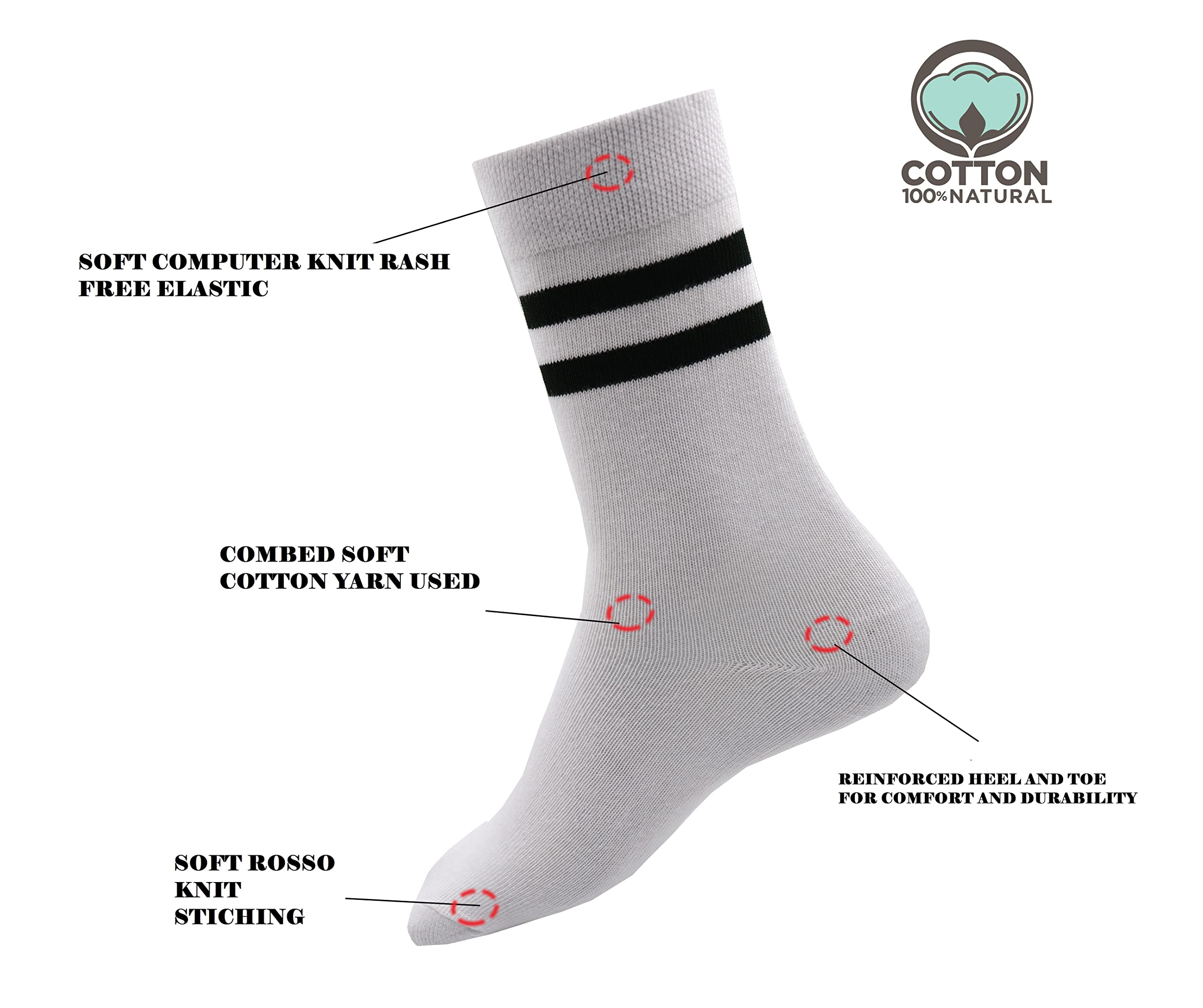 RC ROYAL CLASS Boys & Girls White Striped School Socks - Image 3