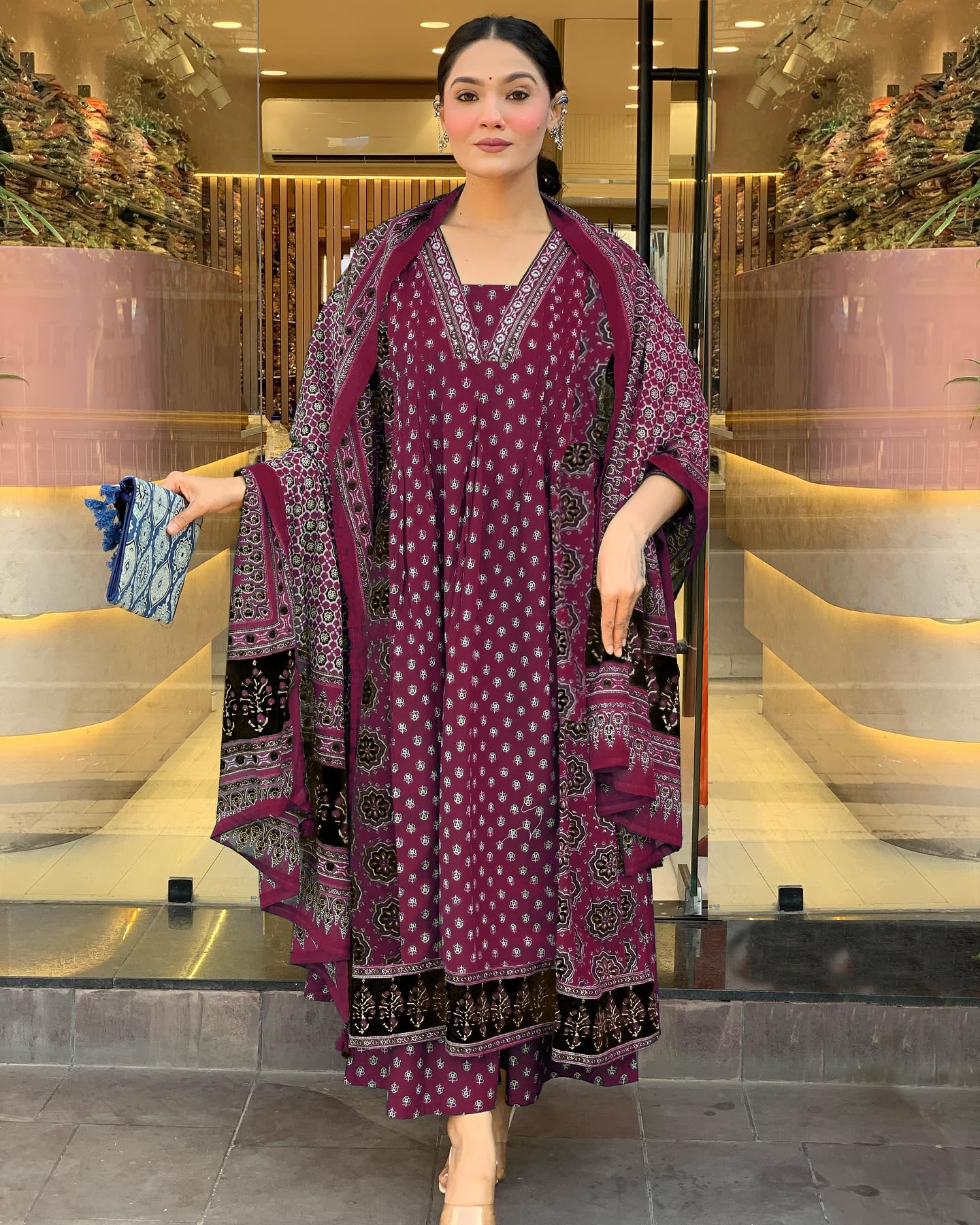 ANNI DESIGNER Women's Rayon Anarkali Kurta - Wine - Image 5