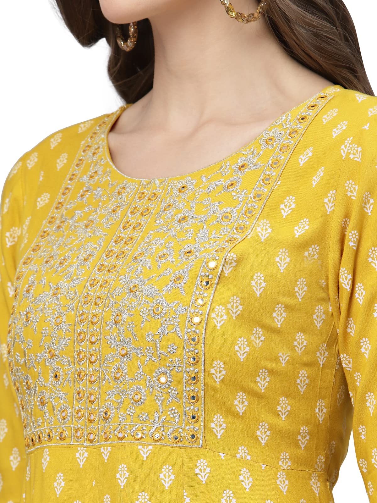 Stylum Women's Embroidered Long Kurta - Mustard - Image 5