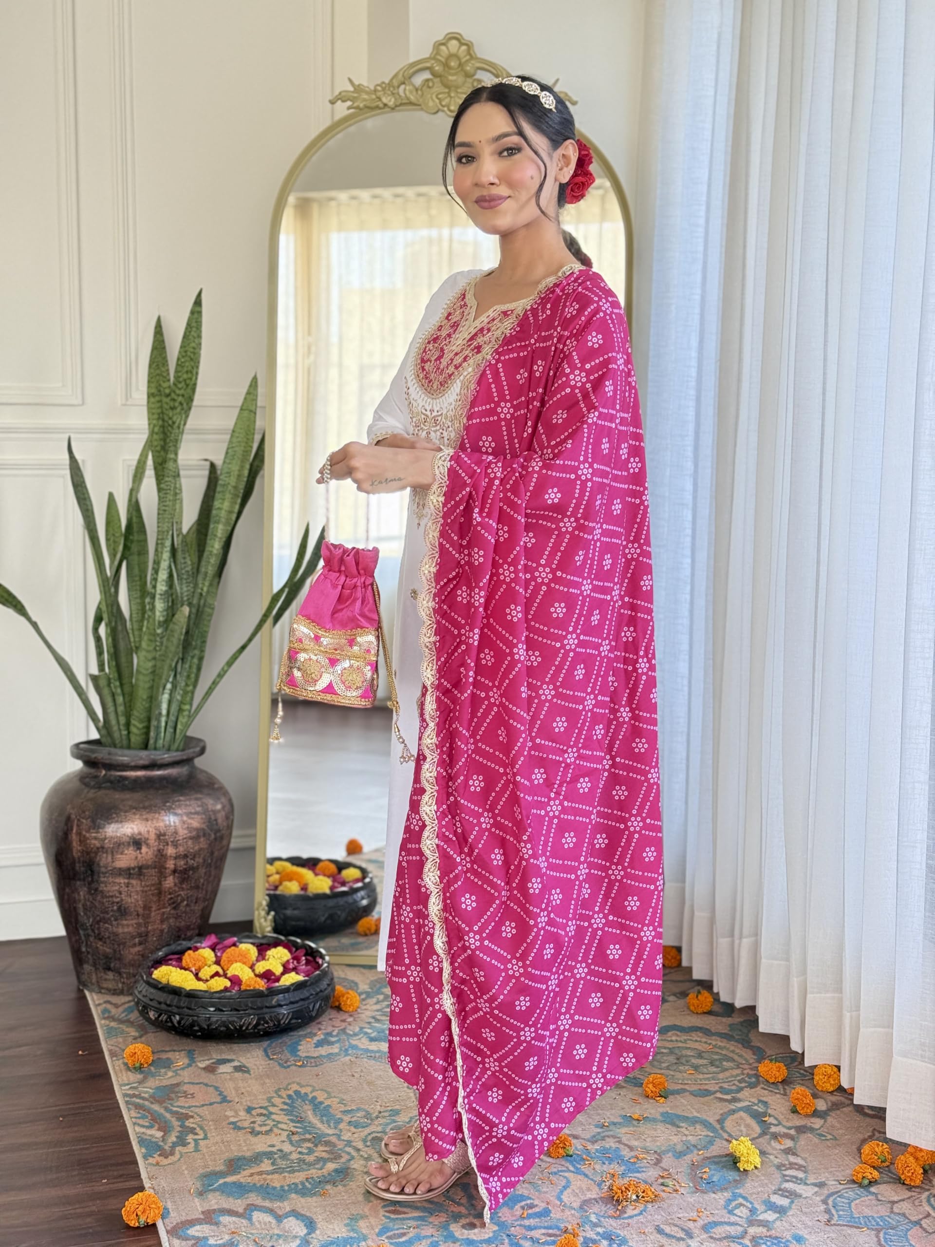 Naixa Women's White Embroidered Kurta with Pant - Image 3