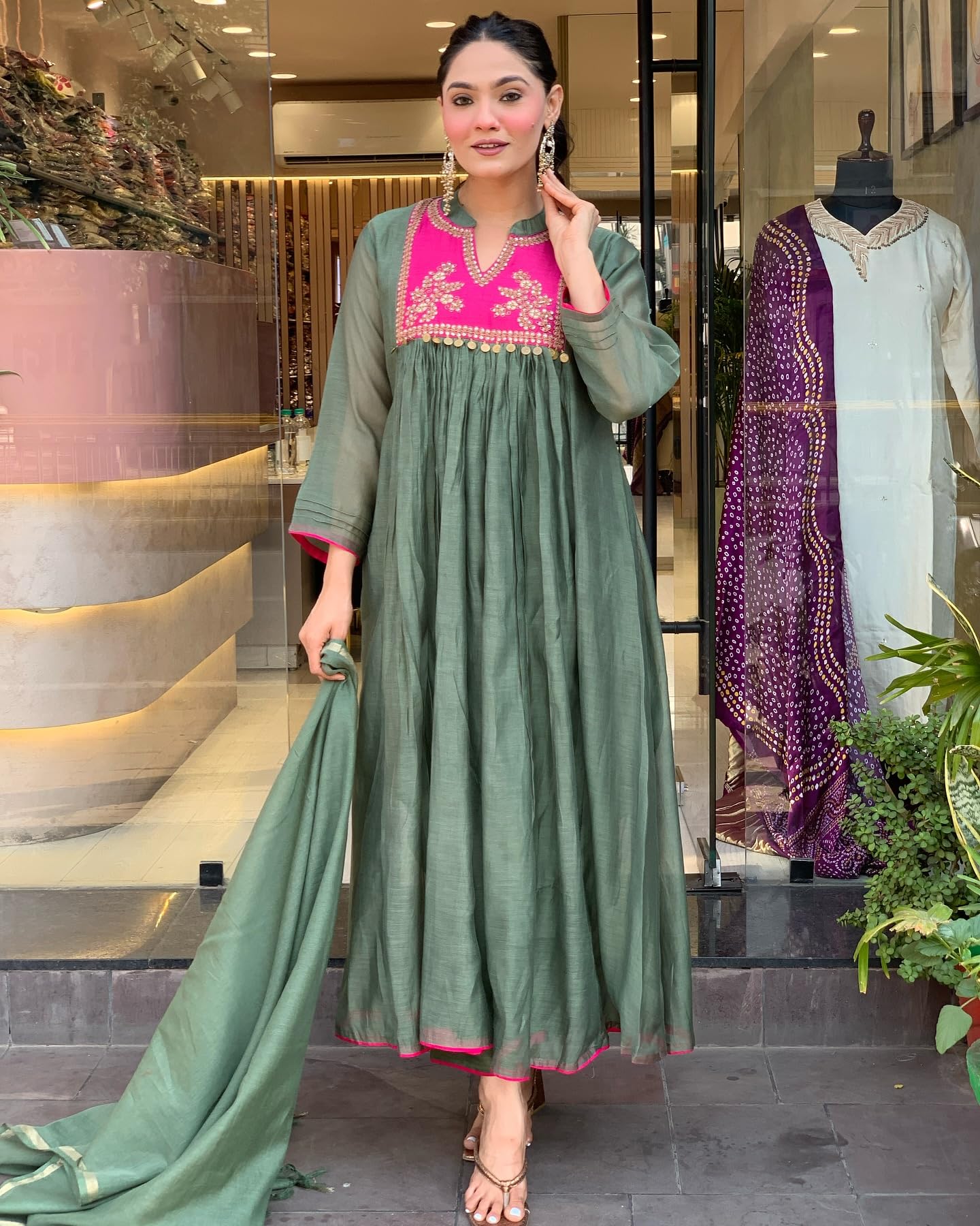 GoSriKi Pista Anarkali Kurta Set for Women - Image 4