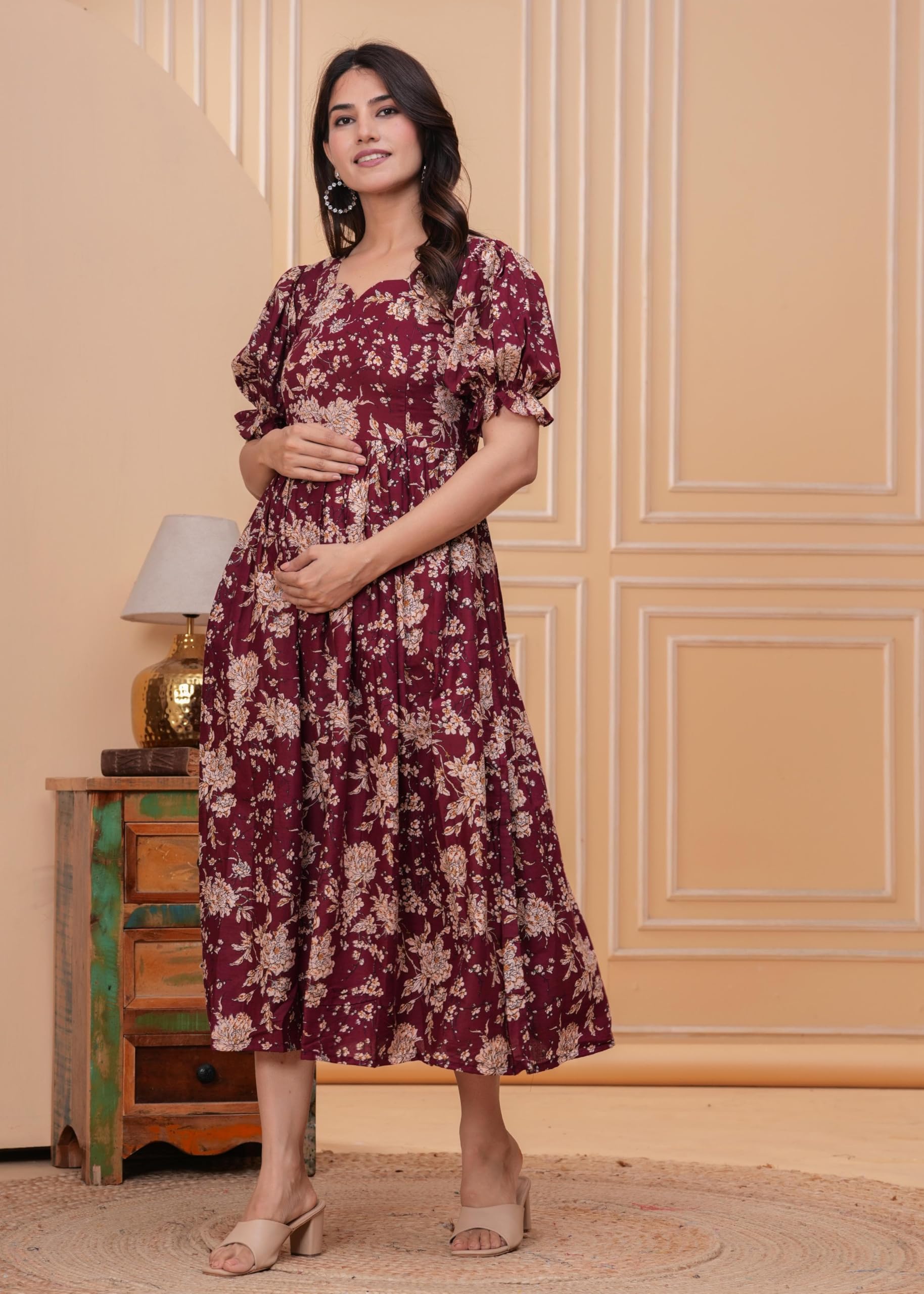 GarbGlide Women's Cotton Floral Anarkali Kurti - Maroon - Image 5