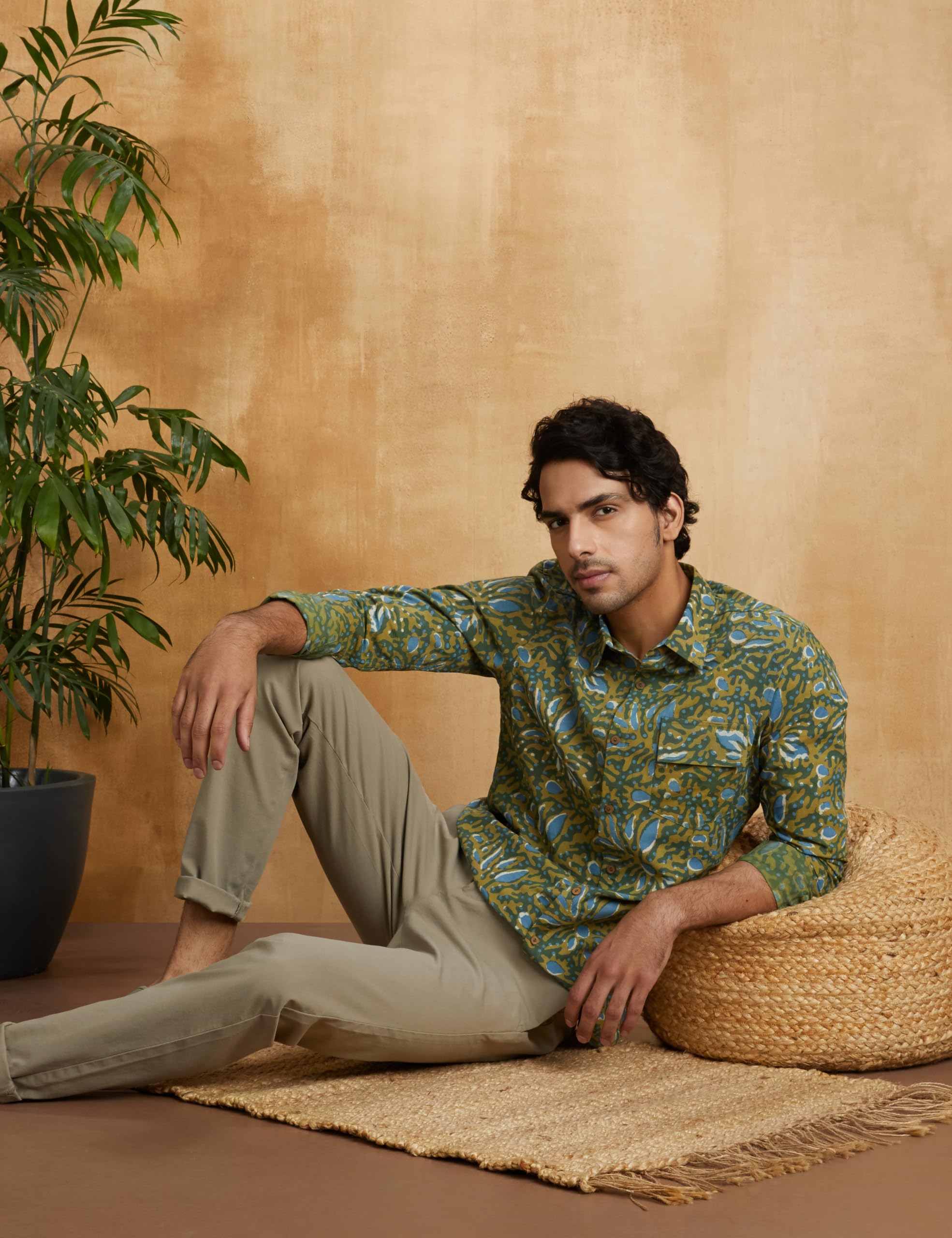 Symbol Men's Cotton Ethnic Shirt - Green Blue - Image 3