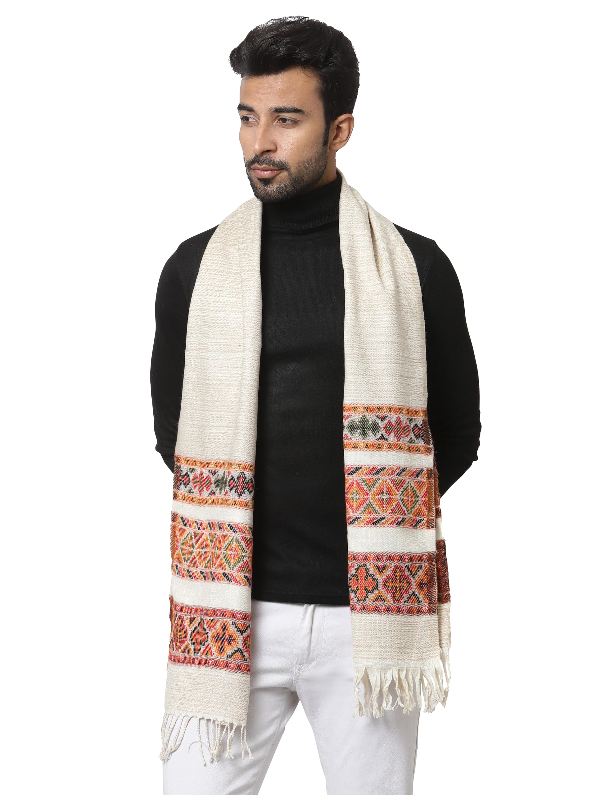 Weavers Villa Acro Wool Muffler for Men - Cream - Image 3