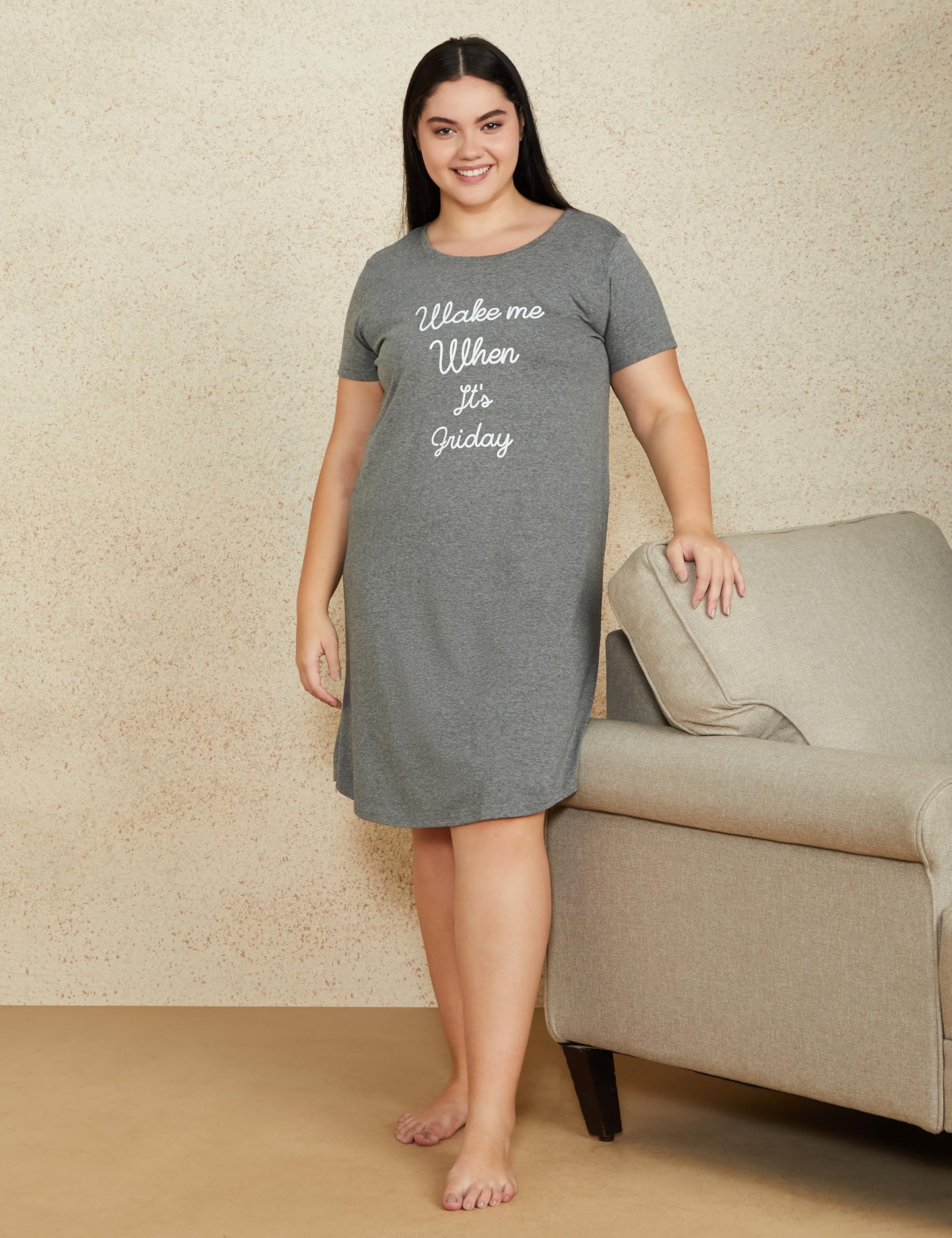Symbol Women's Knee-Length Nighty - Grey - Image 5