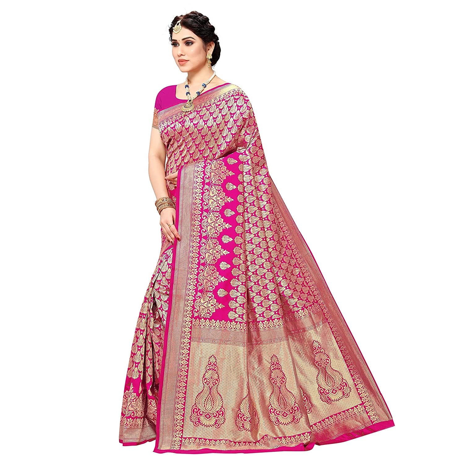 Yashika Women Banarasi Kanjivaram Art Silk Saree - Pink - Image 4