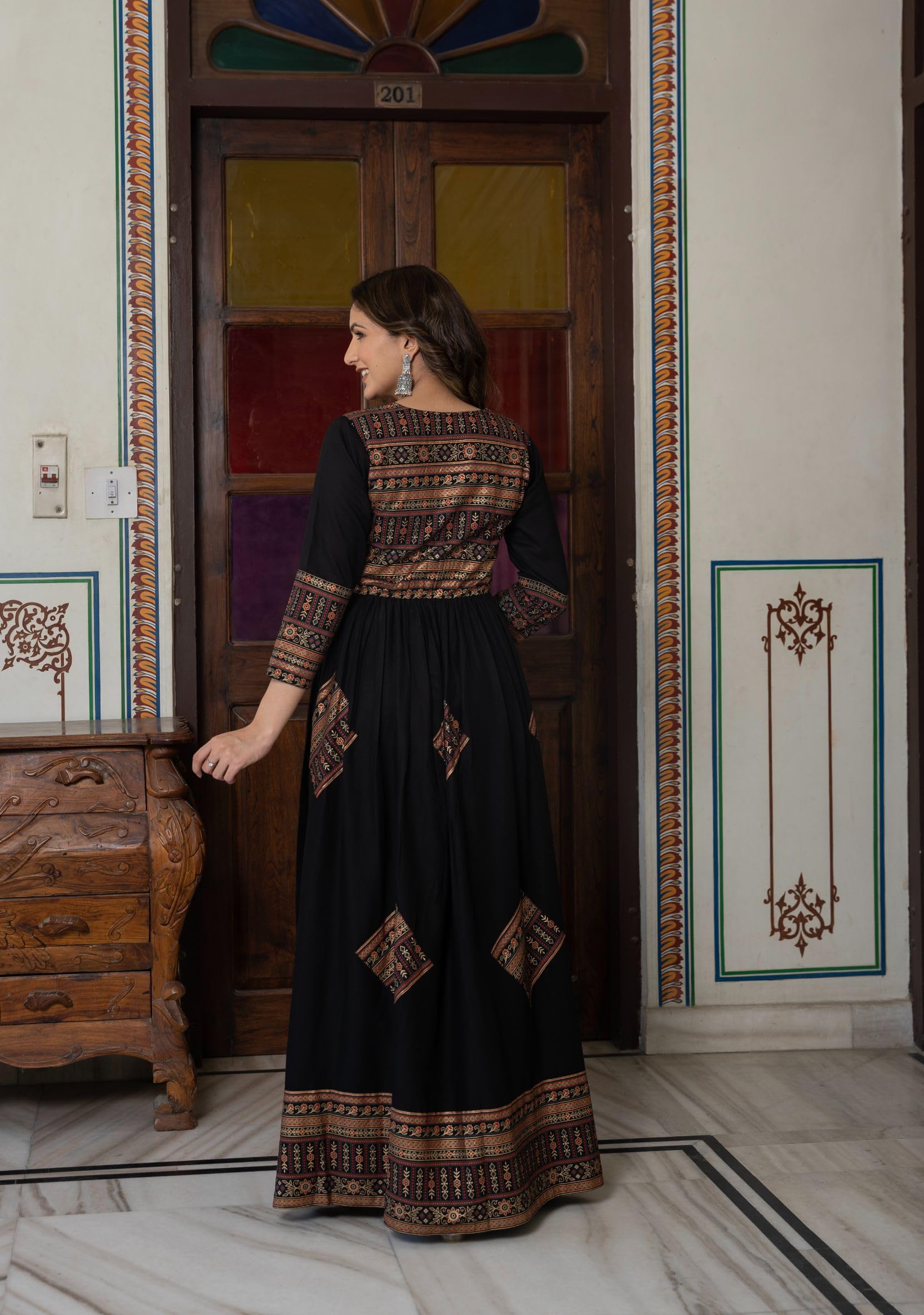 Daevish Gold Printed Maxi Dress for Women - Image 2