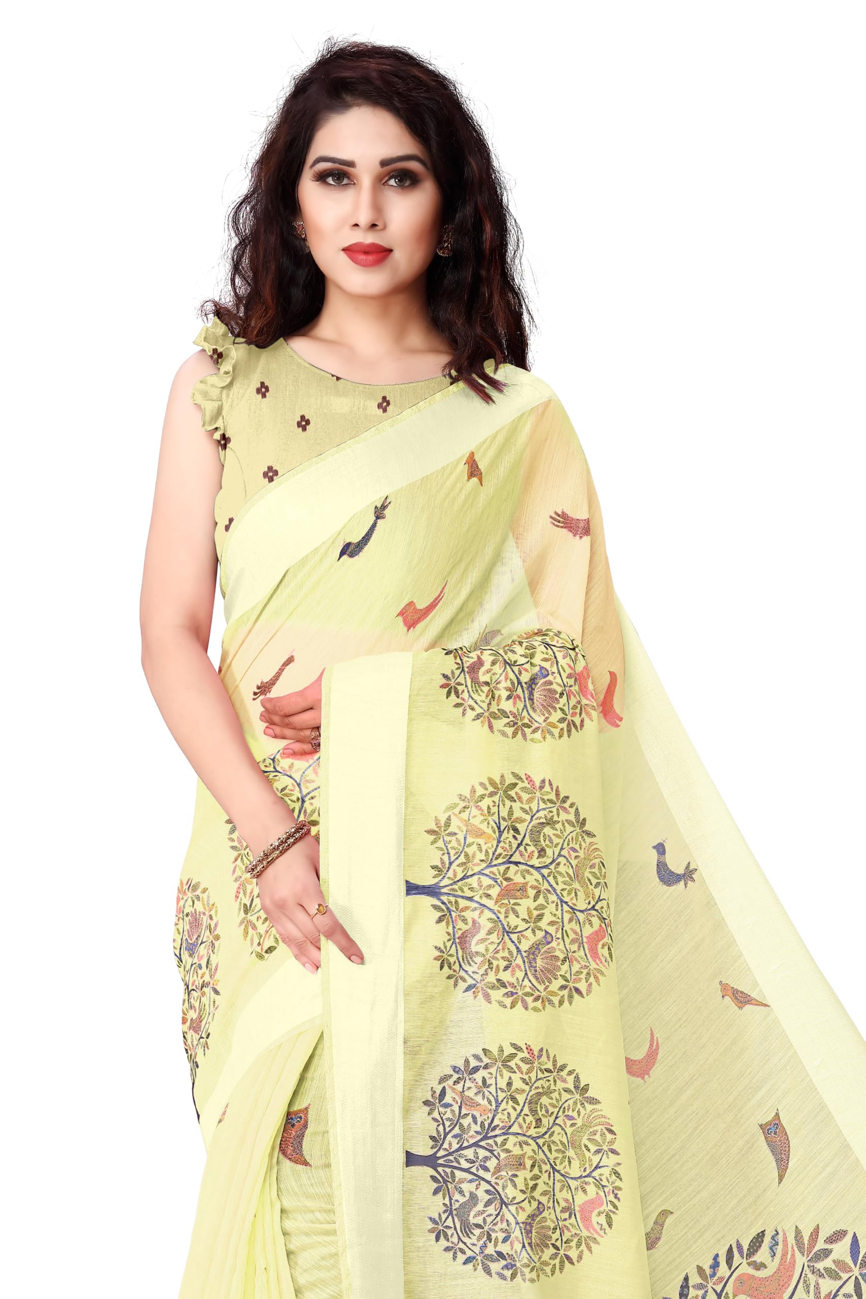 MIRCHI FASHION Women Madhubani Printed Saree - Yellow