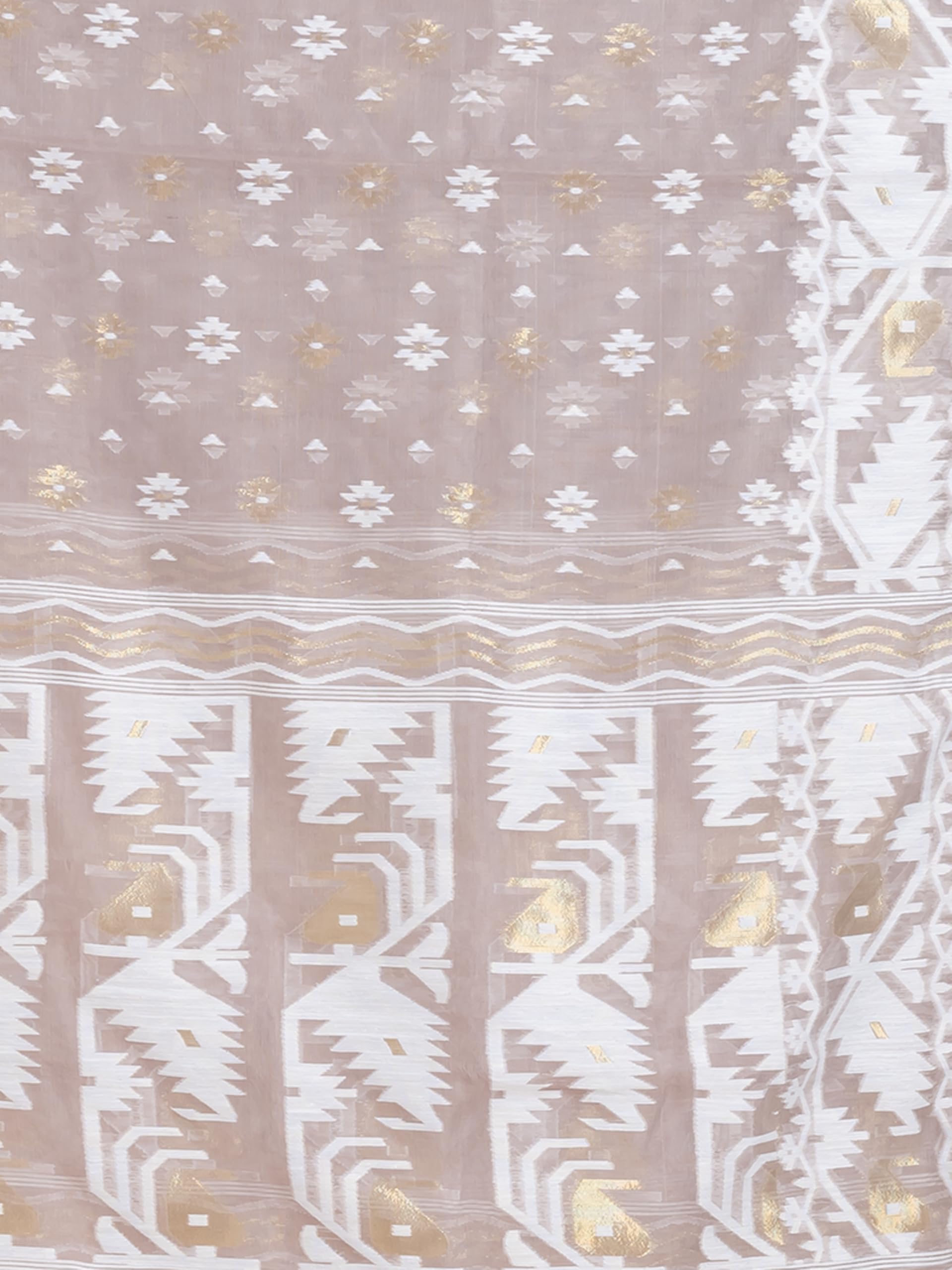 DURGA HANDLOOMS Dhakai Jamdani Kurti with Dupatta - Beige - Image 4