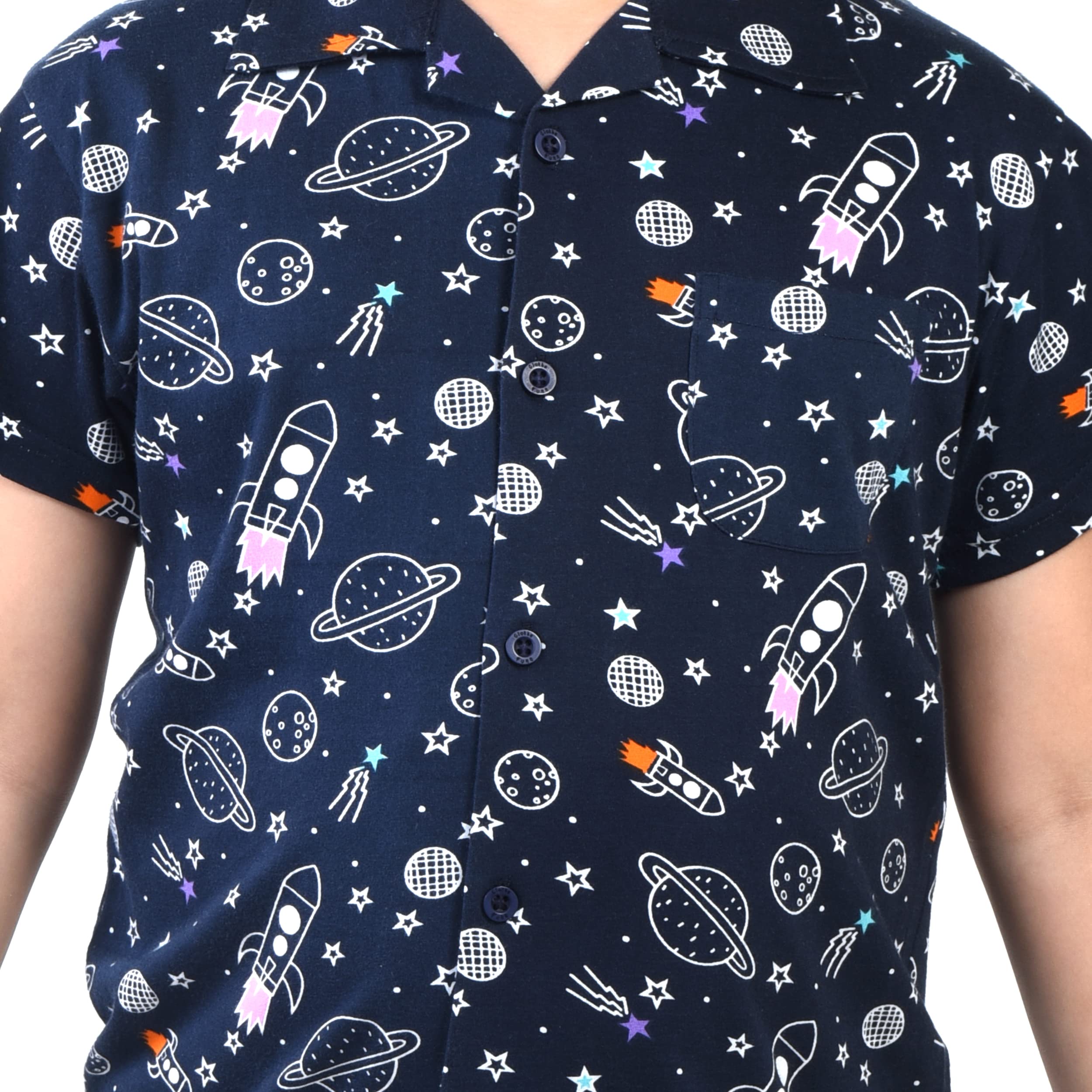 Clothe Funn Unisex Navy Blue Cotton Printed Pajama Set - Image 2