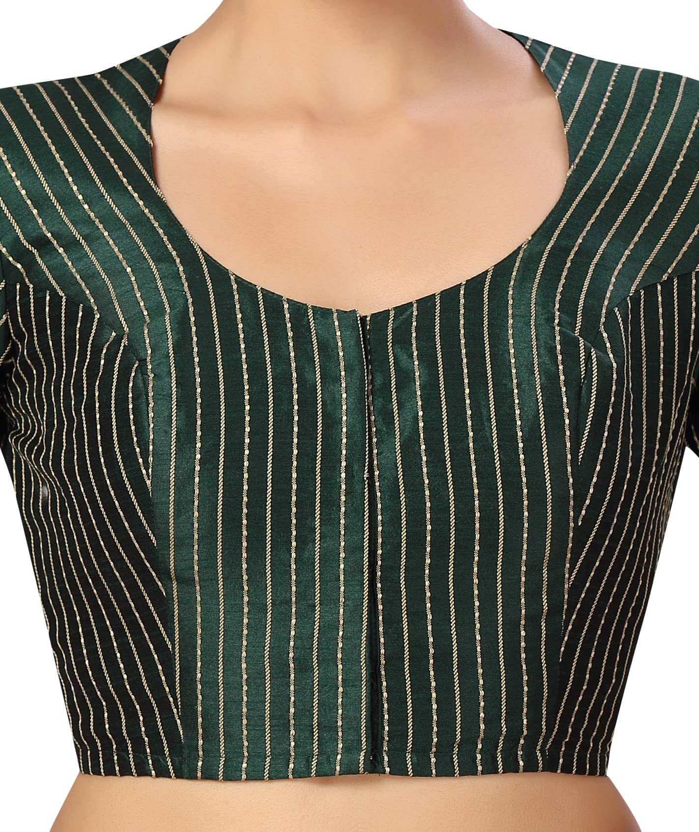 Studio Shringaar Handloom Silk Saree Blouse - Bottle Green - Image 3