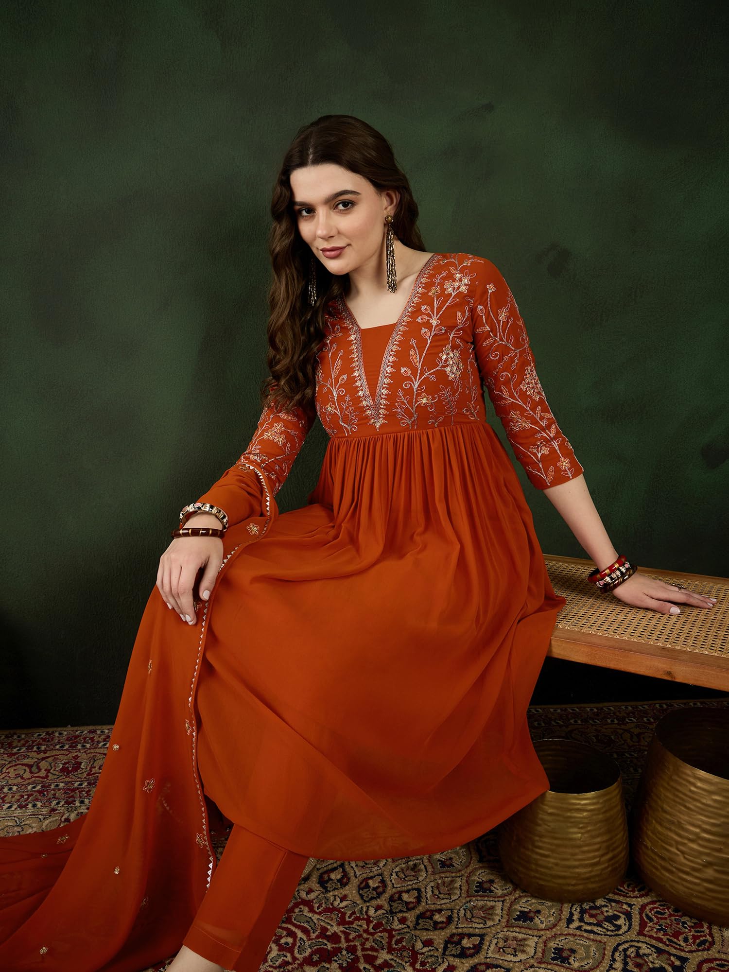 SheWill Orange Georgette Naira Cut Kurta - Image 5