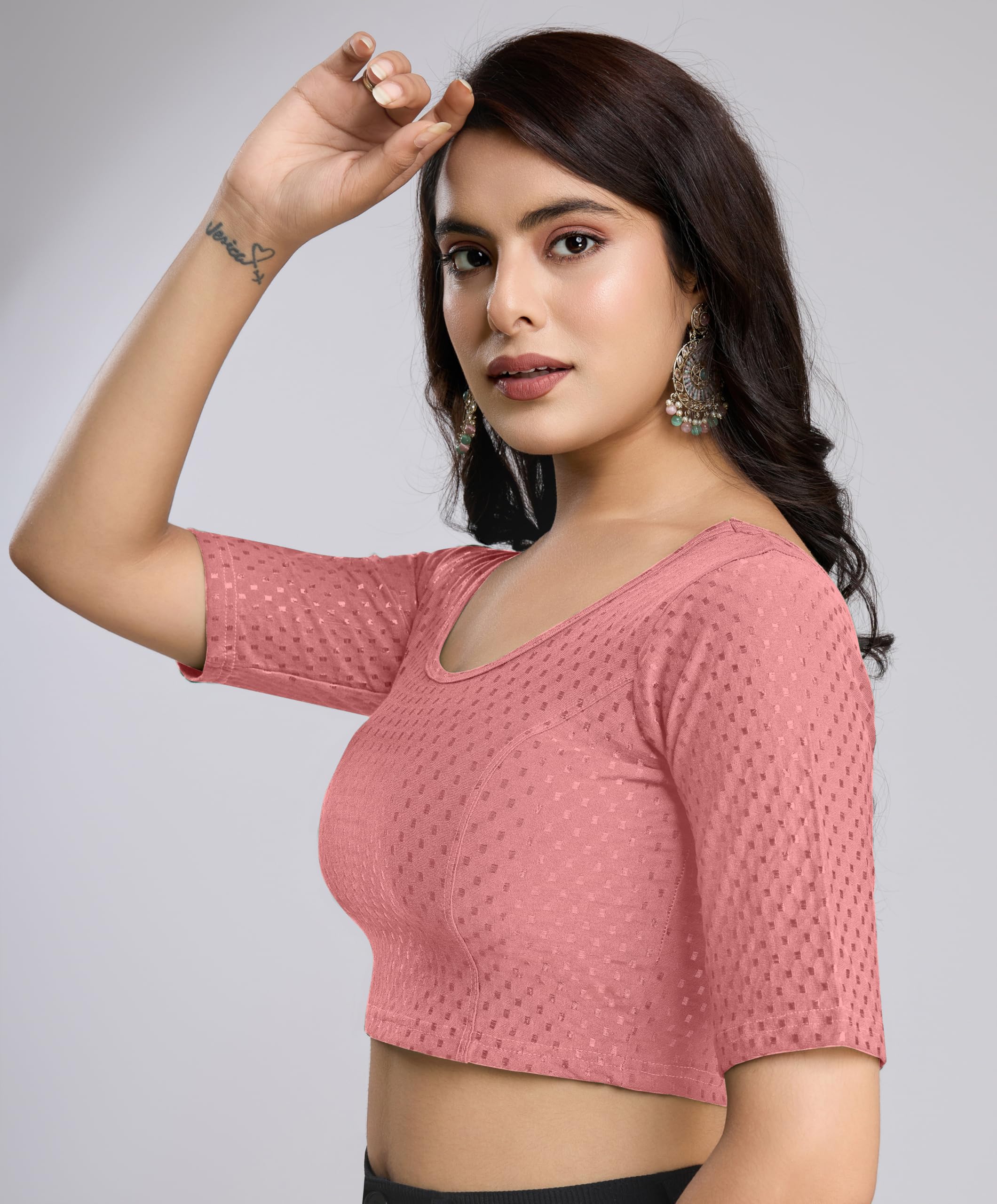 TRENDMALLS Women Dobby Cotton Blouse - Salmon Pink - Image 4