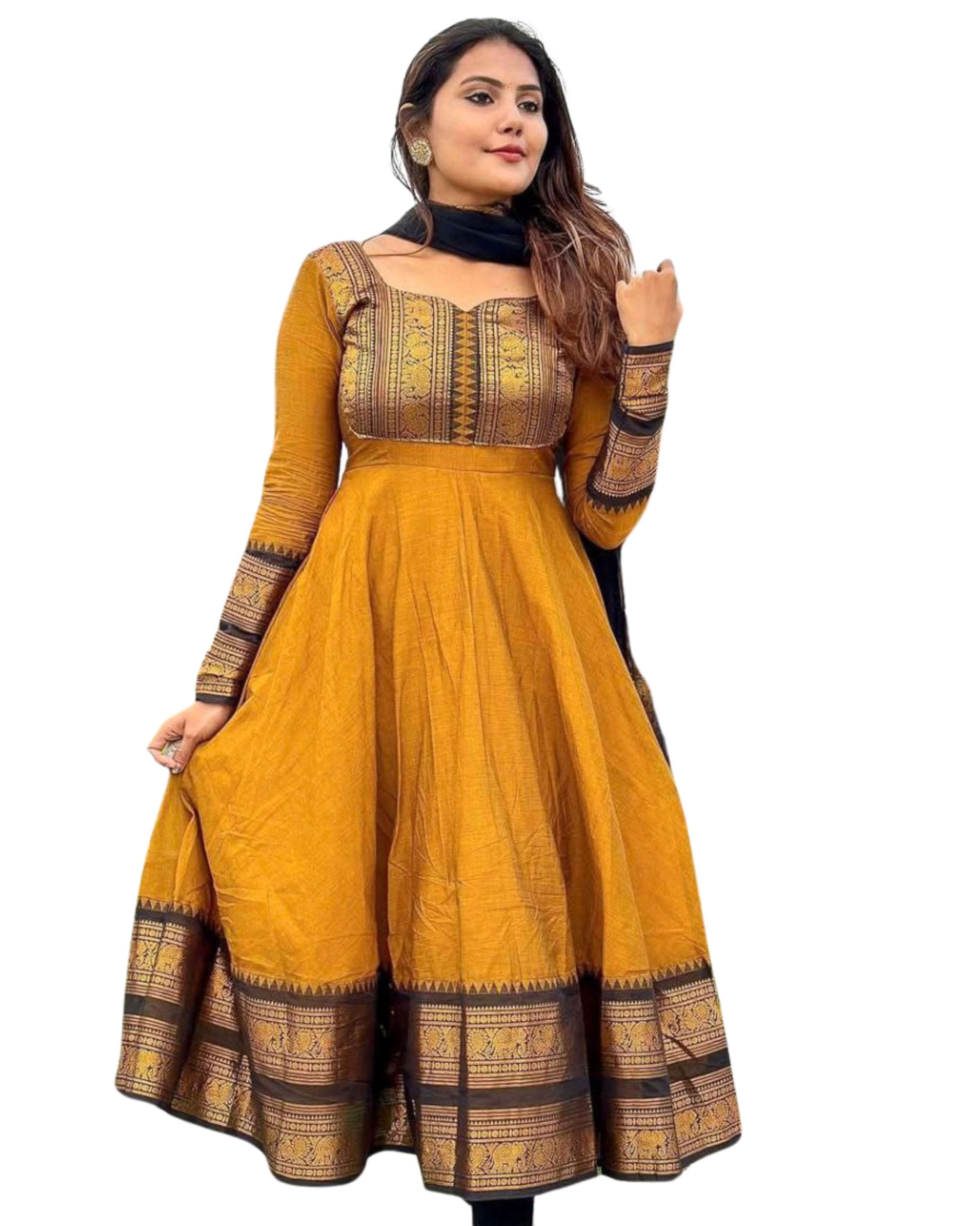 Elegant Zari Jacquard Gown with Lace Border Dupatta