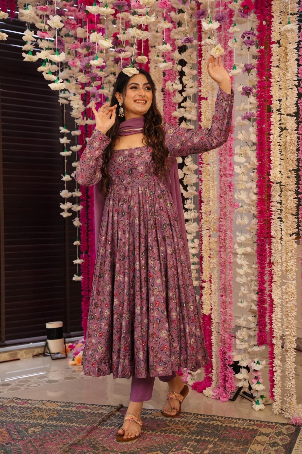 ANNI DESIGNER Women's Rayon Viscose Kurta with Pant & Dupatta - Purple - Image 3