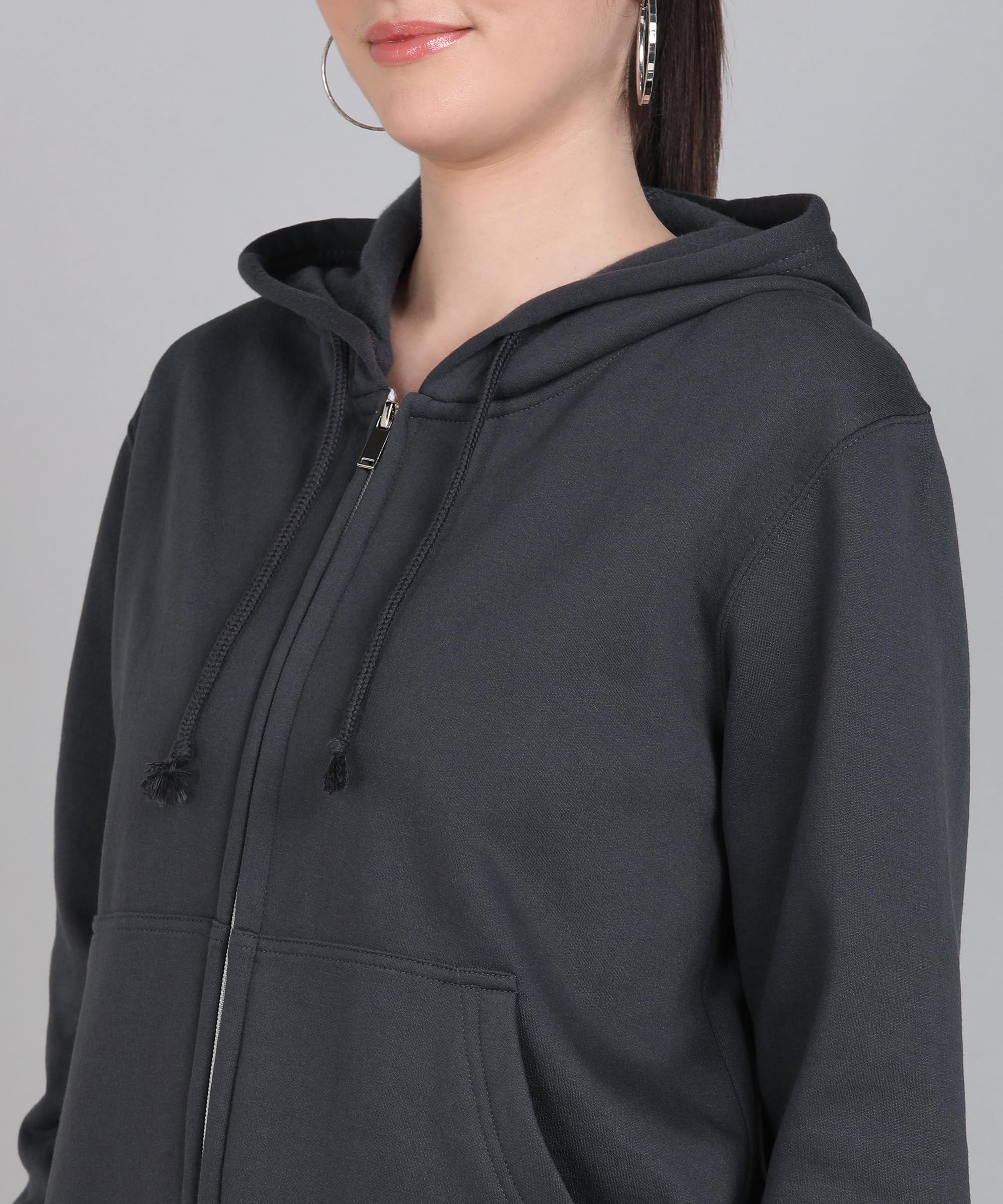Alan Jones Charcoal Ribbed Hooded Sweatshirt for Women - Image 5