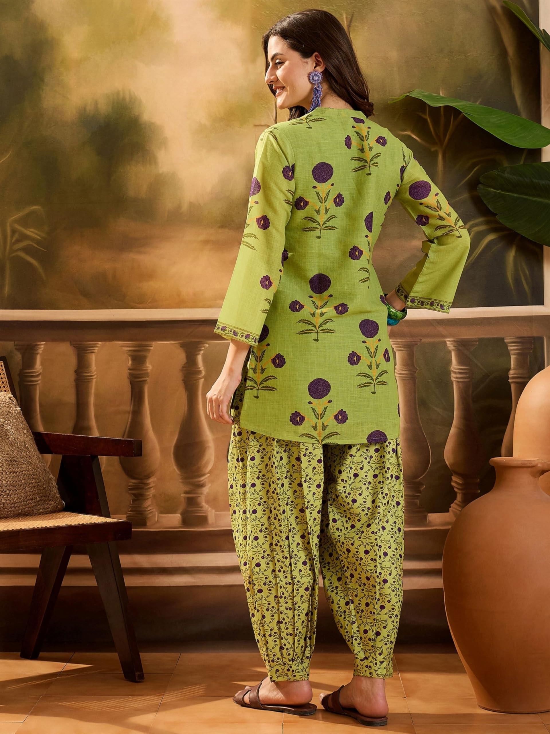 EthnicJunction Linen Kurti with Afghani Pant Set - Image 5